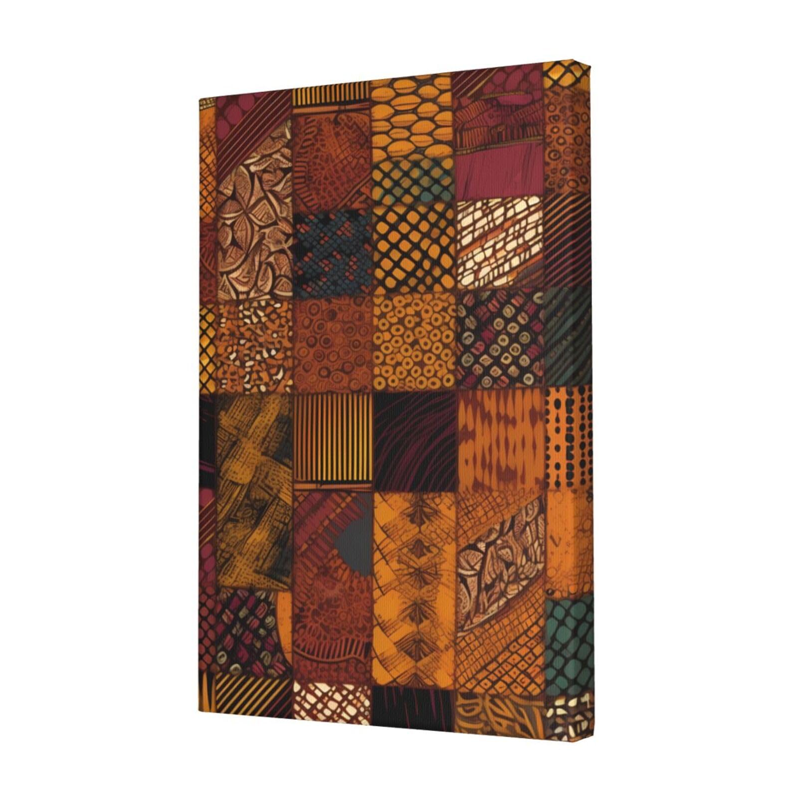 KLOPH African Style Patchwork Canvas Wall Art for Living Room 12"x18" Modern Artwork Painting for Bathroom Hanging Canvas Prints Aesthetic Wallart for Bedroom Kitchen Office Wall Decor