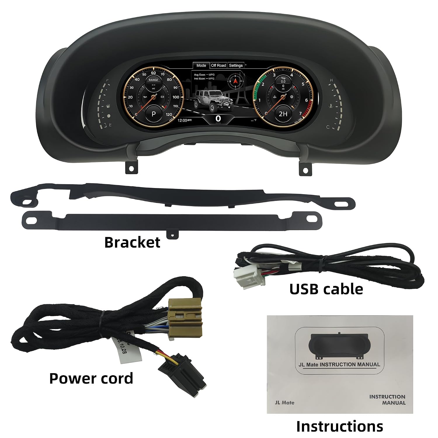 12.3" Digital Dash Instrument Cluster for Jeep Wrangler JK 2007-2010 Digital Cluster Instrument Speedometer Replacement Aftermarket Digital Dash Cluster