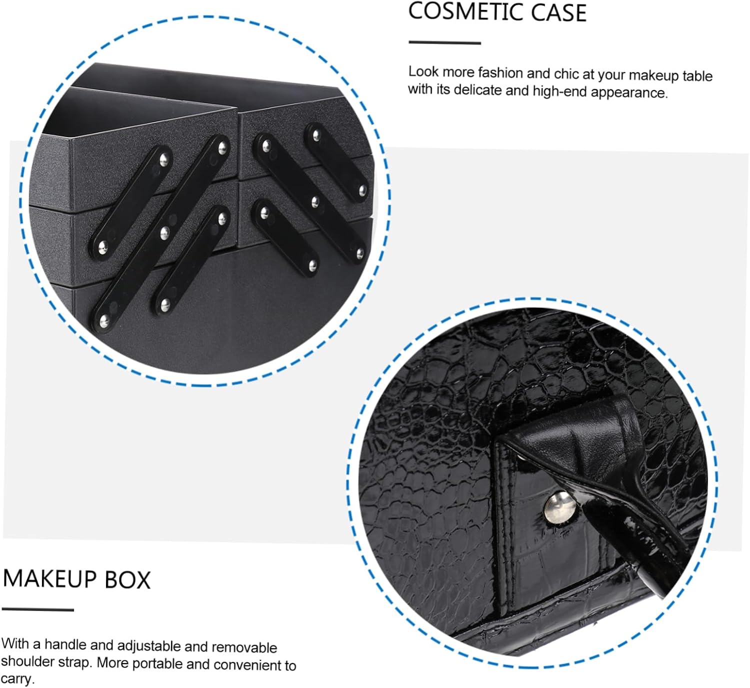 PU Leather Makeup Case Double Opening Cosmetic Box Mirror Portable Travel Toiletry Organizer for Beauty Enthusiasts for Makeup Artists and Nail Technicians