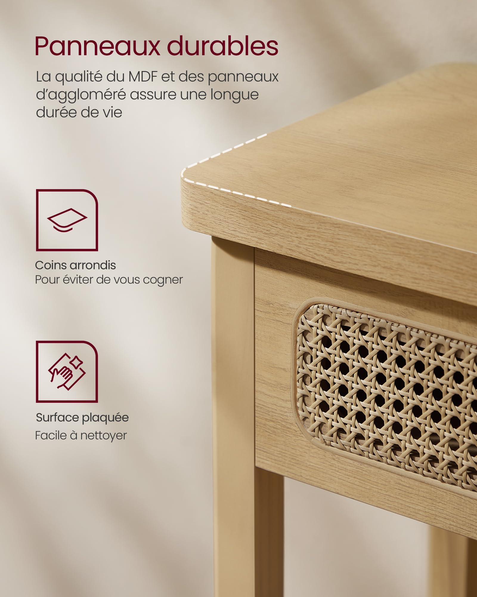 VASAGLE Table Console, Table d’Entrée, Bout de Canapé pour Salon, avec 2 Tiroirs, Étagère Ouverte, Coins Arrondis, Style Boho, Beige Chêne LNT016Y57