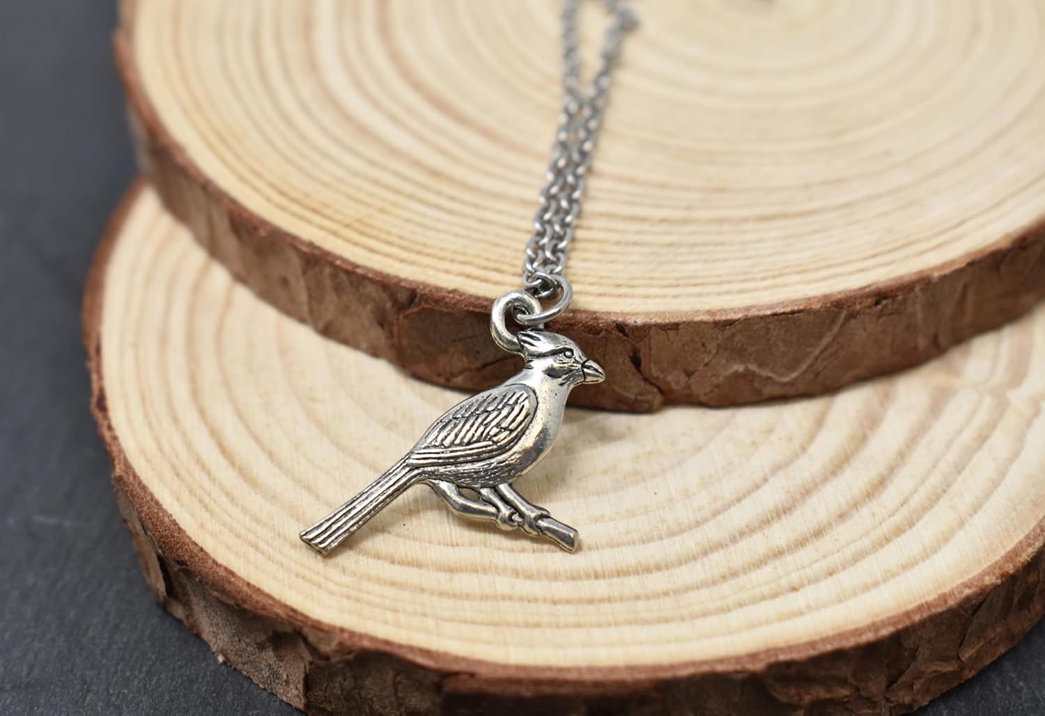 MOM & THREE DAUGHTERS Antique Pewter Cardinal Charm Necklace | 20" Stainless Steel Chain | Bereavement Gift | - Image 4