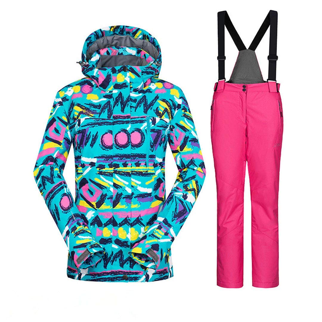 Saeohnssty Damska kurtka zimowa, kurtka snowboardowa, narciarstwo, sport, kombinezon, wodoodporny, snowboard, kombinezon, czarny, zestaw M