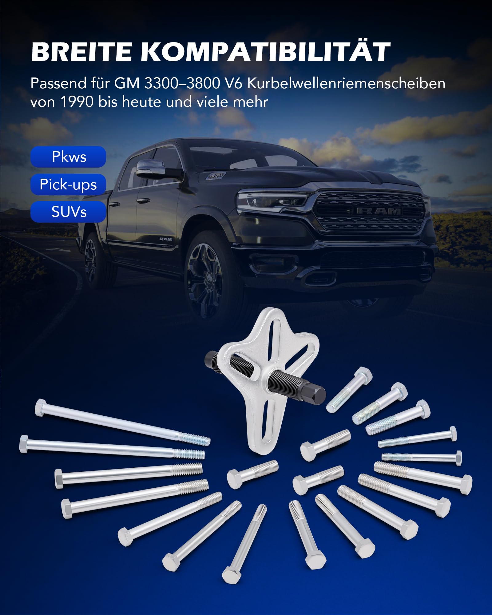 Orion Motor Tech Polradabzieher Set 49-teilig, Abzieher für Harmonie-Balancer, Lenkrad und Kurbelwellen-Riemenscheibe, Antriebswellen Ausdrücker Kit für PKW und SUV