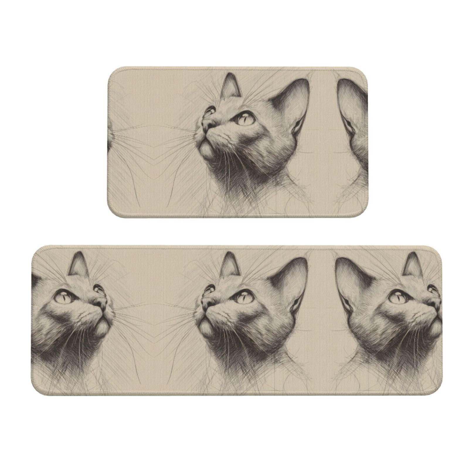 Alfombrillas de cocina antideslizantes de 2 piezas con originales ilustraciones de gatos
