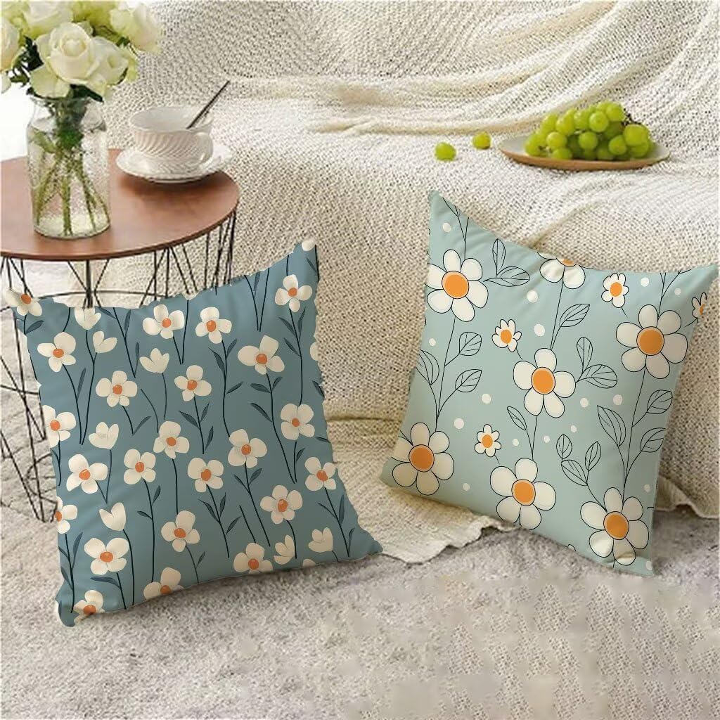 Cuscini per Divano 65x65 cm, Federe Cuscino Letto Decorazioni Natalizie, Set di 2 Lino Quadrati Federe Cuscini Divano, Cerniera Invisibile, Decorativi Esterno Giardino Balcone (idyllico Fiori) O-561