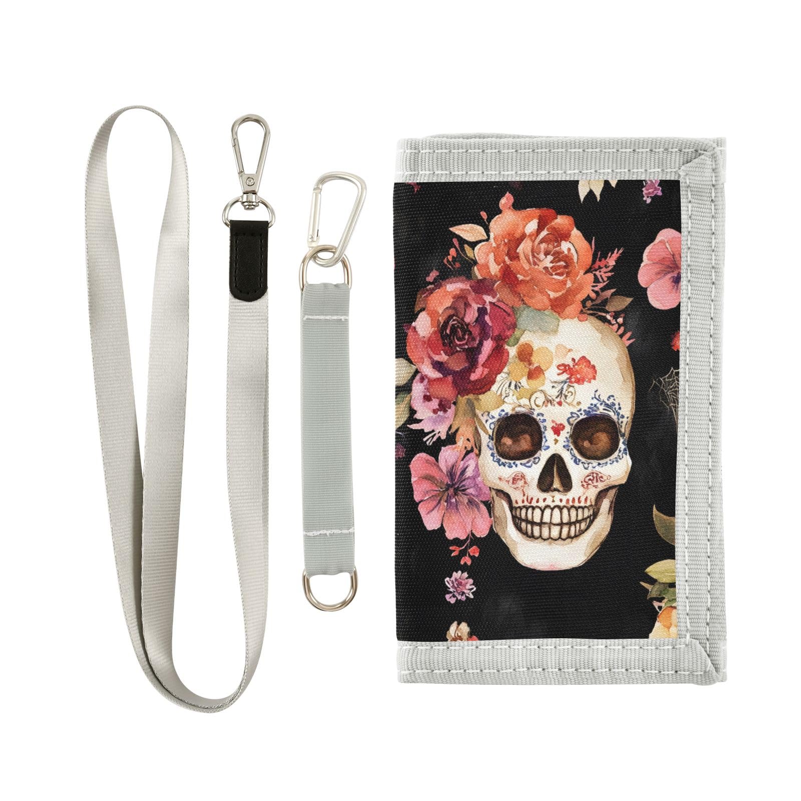 ALAZA Kids Wallets for Boys Girls Toddler Trifold Wallet Children Small Skull Flower Black with Zipper Coin Pocket