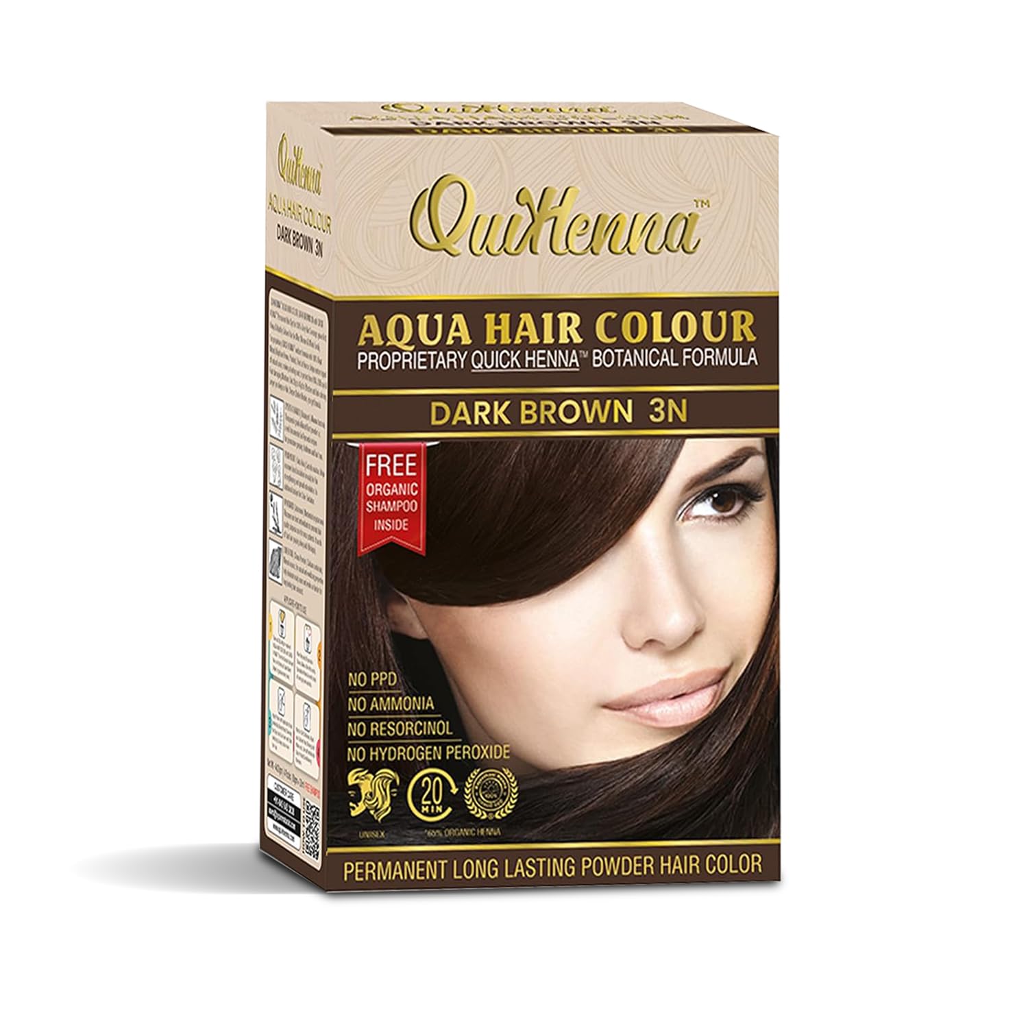 QuikHenna Aqua Powder Hair Colour 3N Dark Brown 110gm | PPD & Ammonia Free Beard Colour for Men | Natural Hair Colour for Women & Men