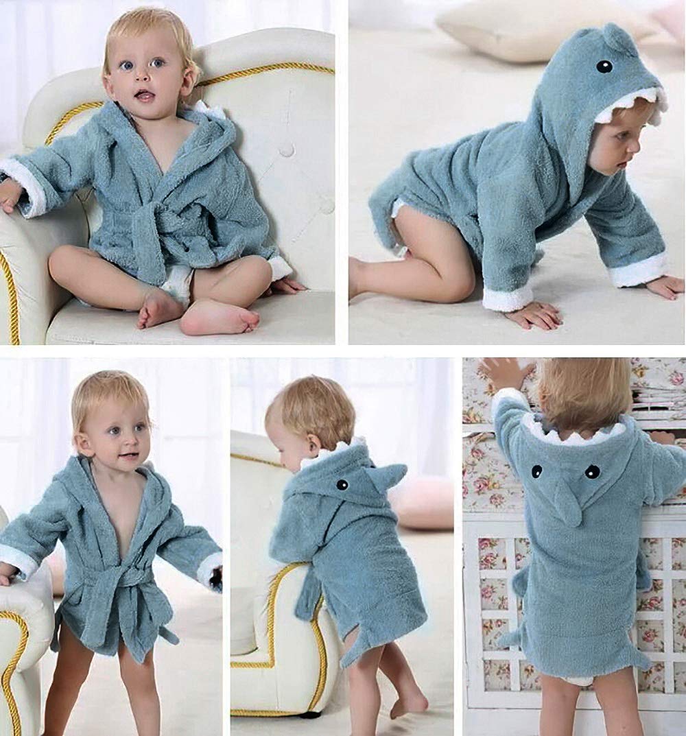 URAQT Accappatoio per bebè con morbido animaletto per bambini, color grigio squalo, M
