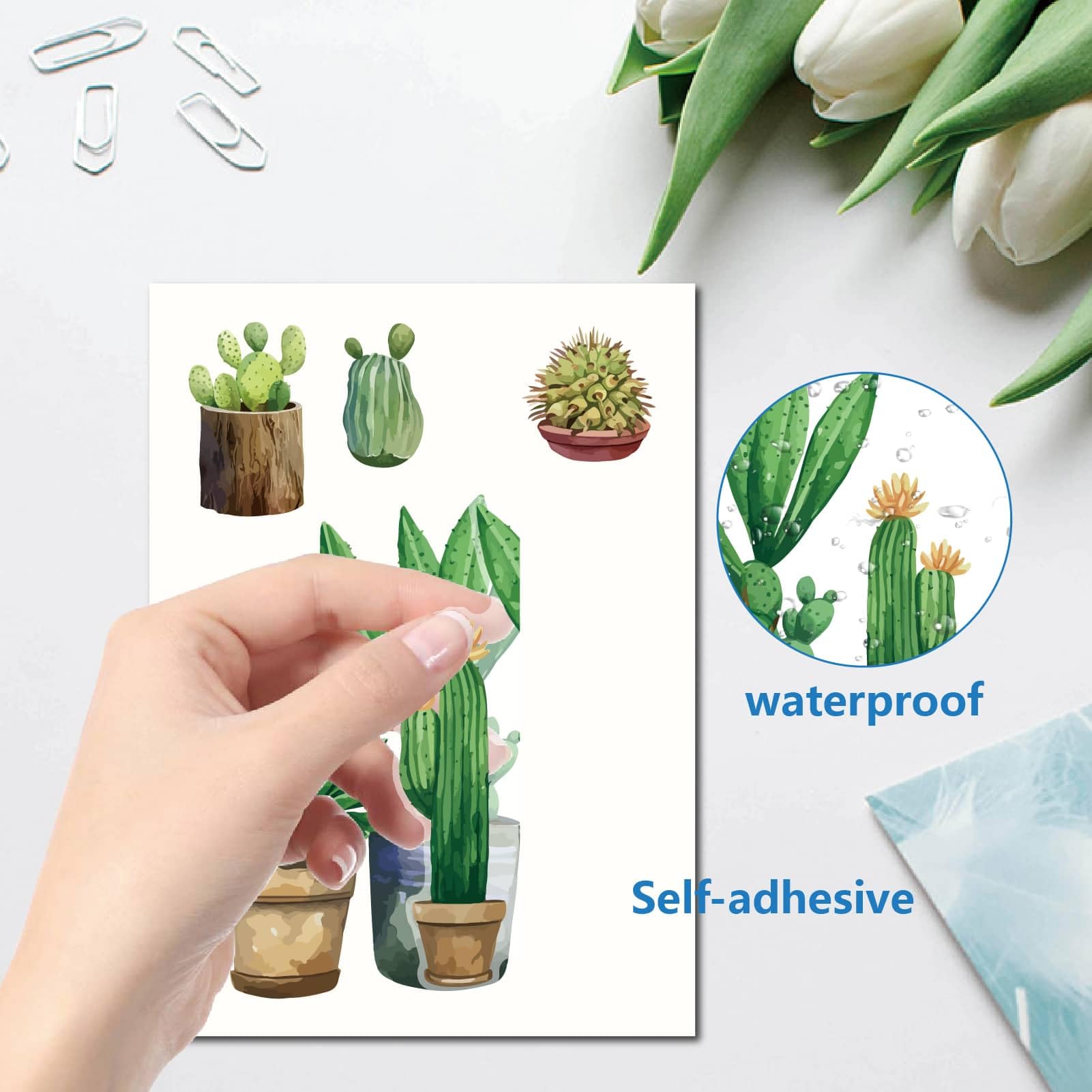 CRASPIRE 8 Sheets 8 Styles Cactus Window Stickers Potted Plants Window Clings Tropical Botanical Summer Succulent Green Plant PVC Removable Window Decor Glass Decals for Bedroom Nursery Living Room - Image 3