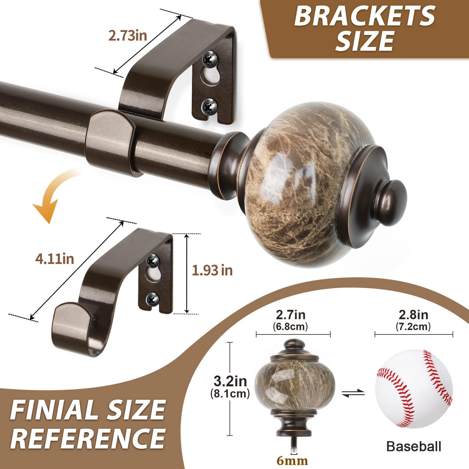 Bronze Curtain Rods - 72-144 Inch Telescoping -8 Bronze Curtain Rods - 72-144 Inch Telescoping -8
