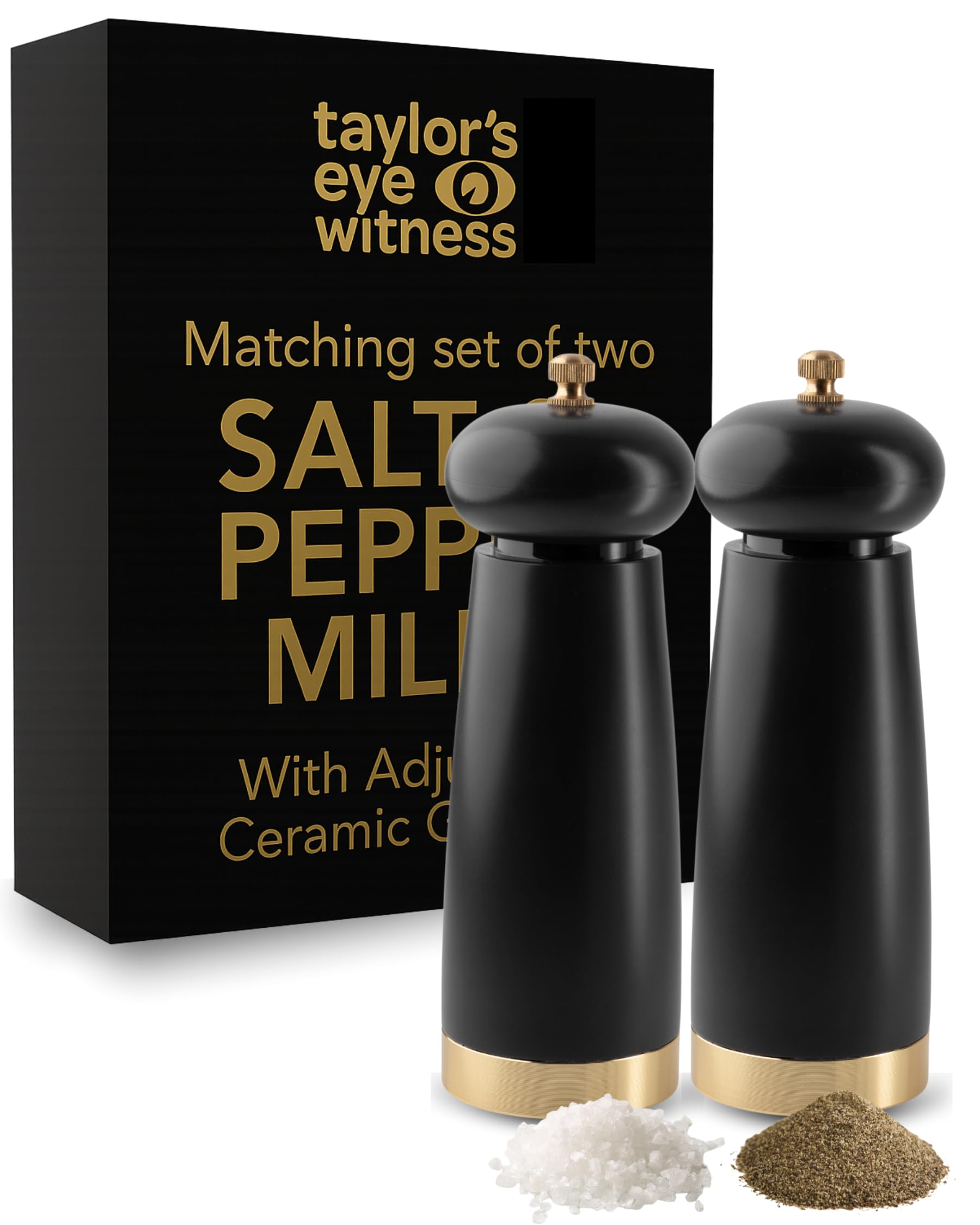 Salt and Pepper Grinder Set, Satin Black Refillable Mills for Kitchen Cooking. Refill with Table Or Himalayan Salt