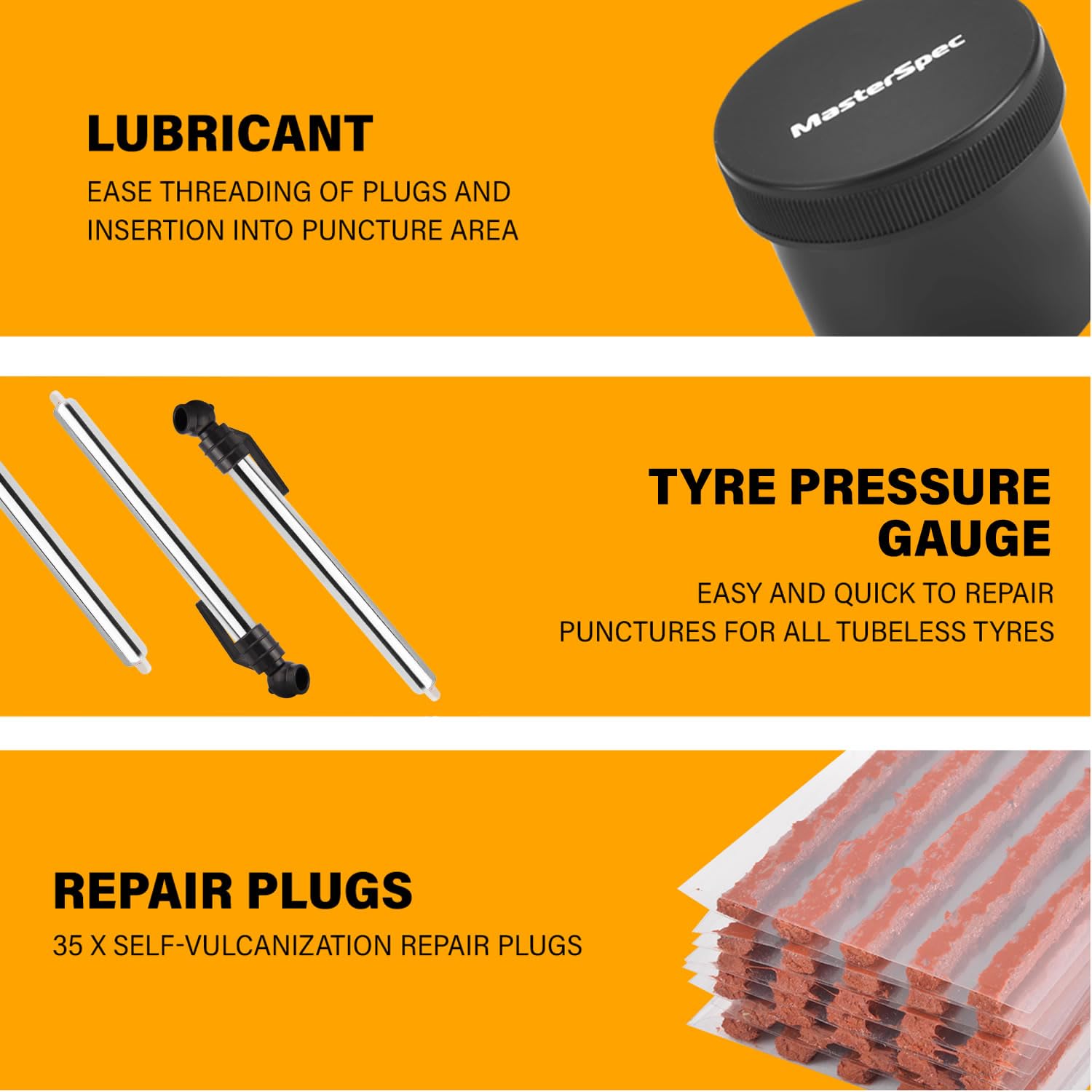 MasterSpec 64PCS Tyre Repair Kit Universal Flat Tyre Plug Tool Set Puncture Repair Kit Multifunctional Heavy Duty Tire Tube Recovery Universal Tire Plug Tools Kit with Storage Case
