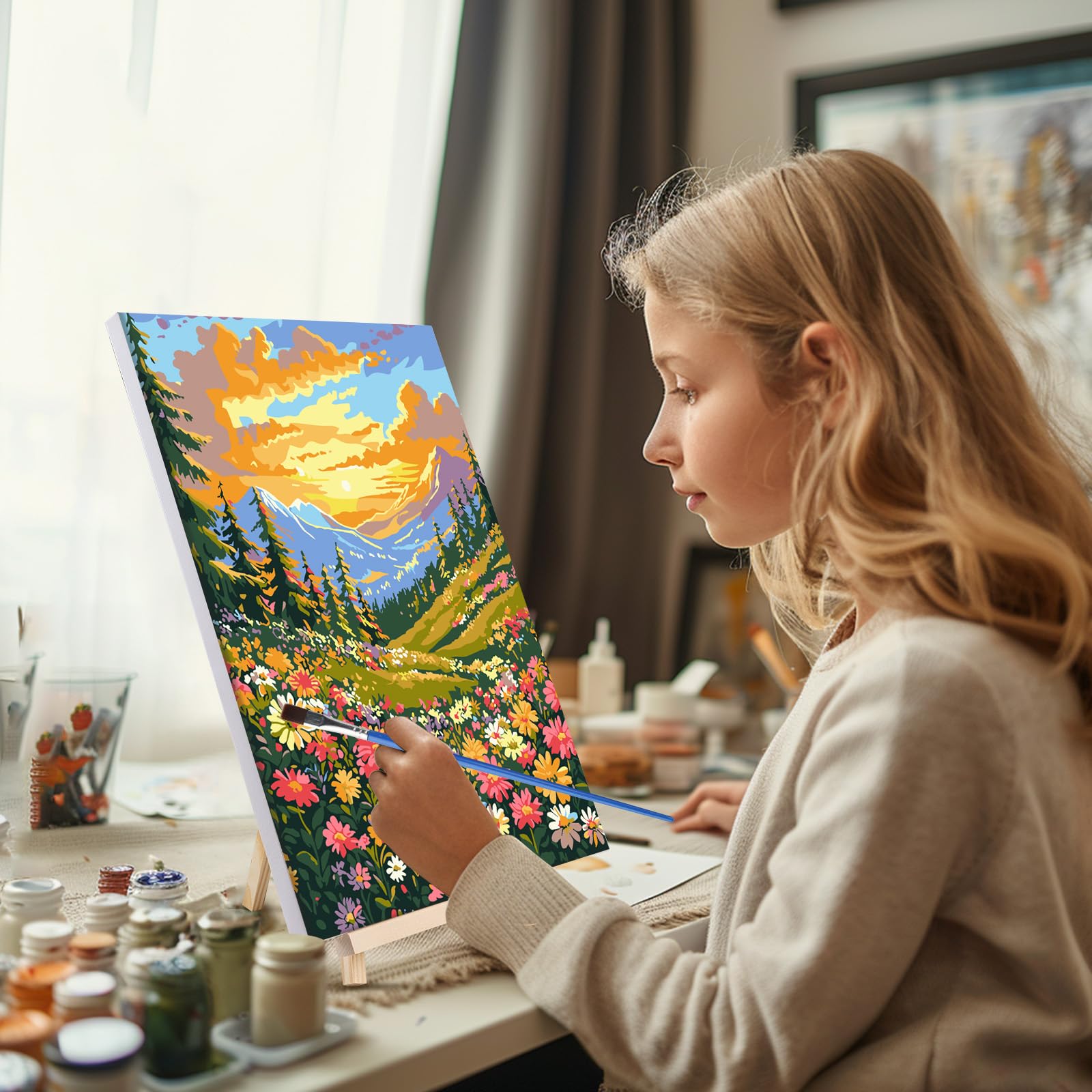 Lxmsja Framed Paint by Numbers for Adults Beginner with Wooden Easel, Landscape Painting by Numbers for Adults on Canvas, DIY Acrylic Painting Kit Art and Crafts for Home Wall Decor, 8x12inch - Image 4