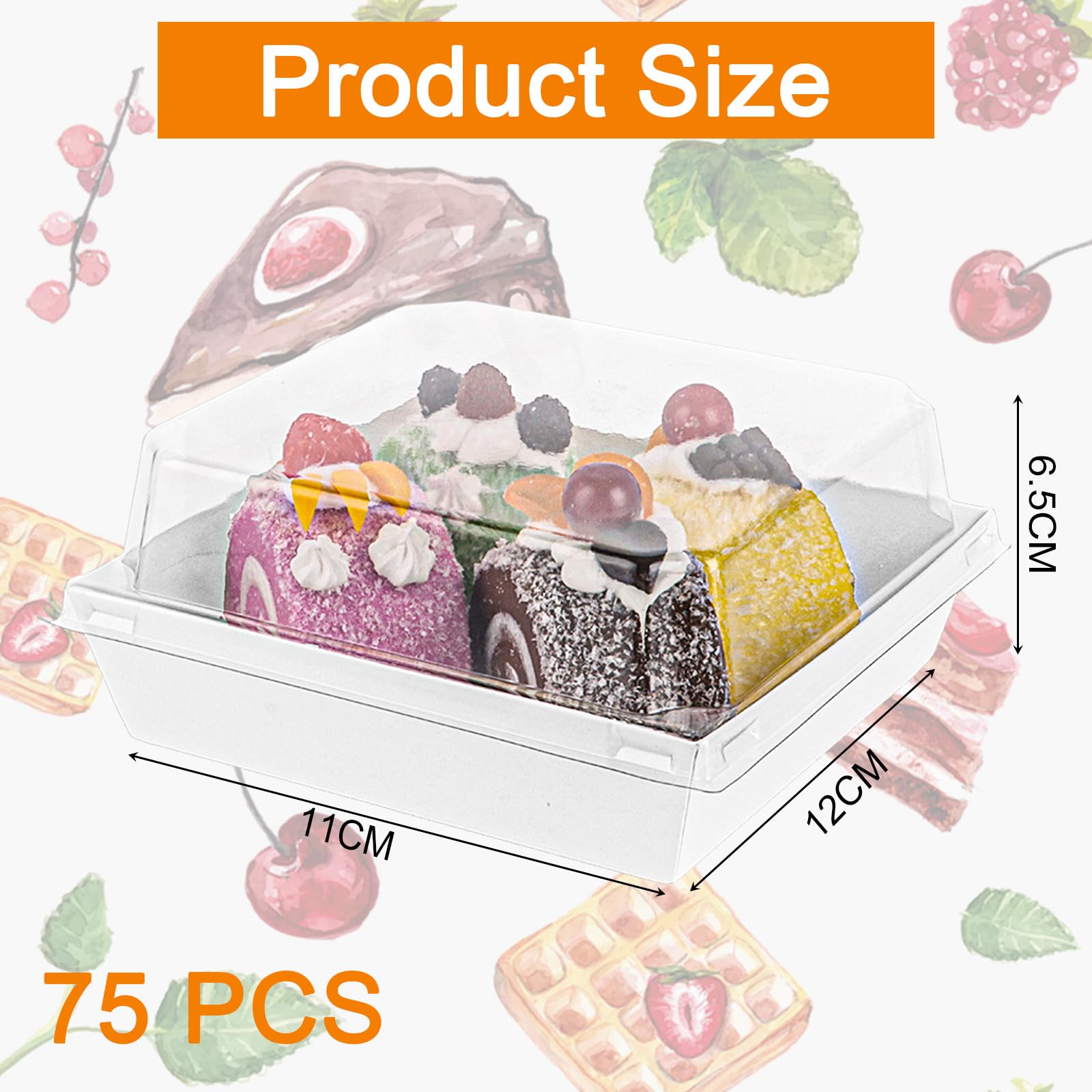 75 cajas para rebanadas de pastel con tapas transparentes, cajas para cupcakes, cajas de postre de papel a prueba de aceite, caja cuadrada blanca para postres de panadería, recipientes de