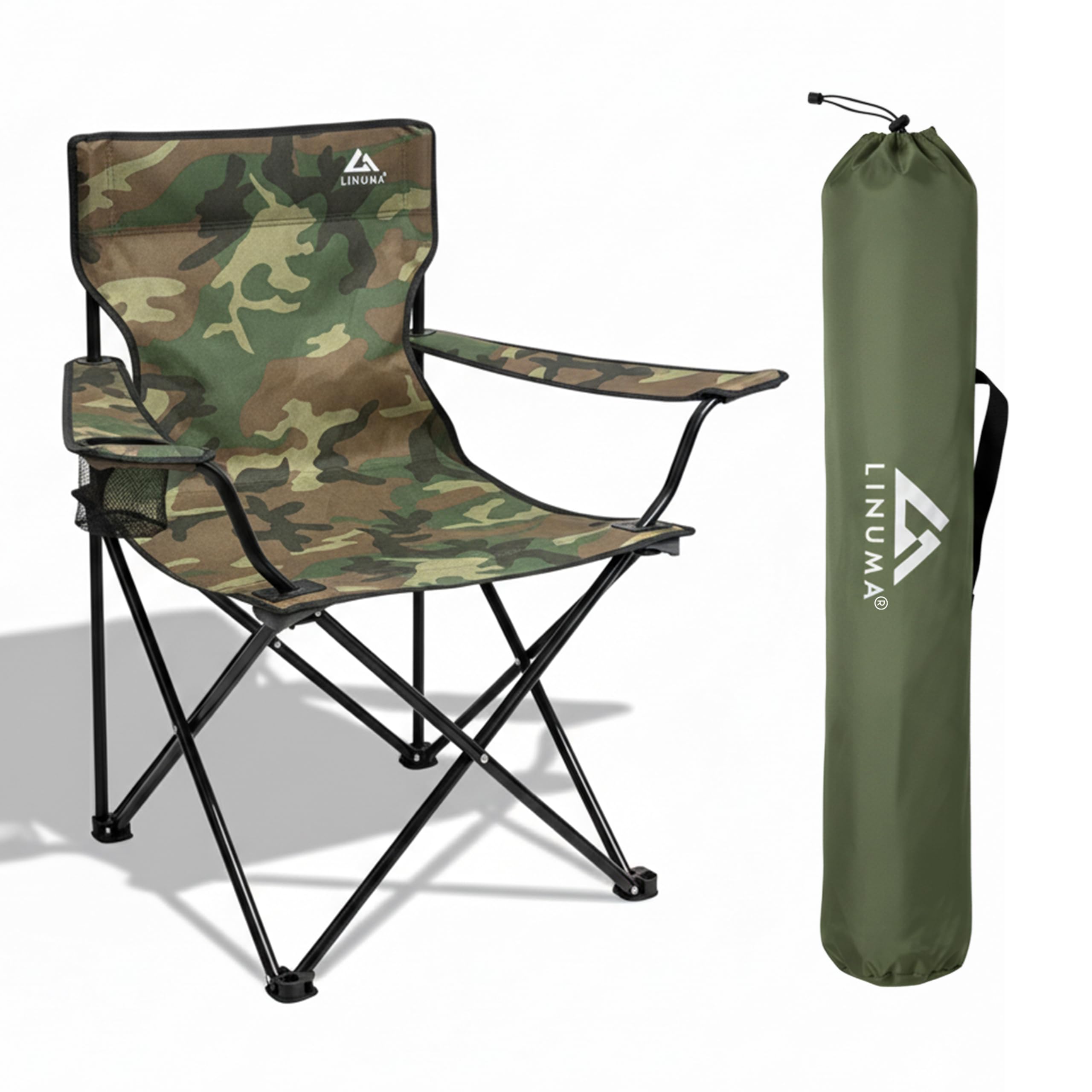 Sedia pieghevole mimetica da campeggio, da pesca, con portabicchieri e borsa per il trasporto, pieghevole, da giardino, pieghevole, da pesca (1, mimetico)