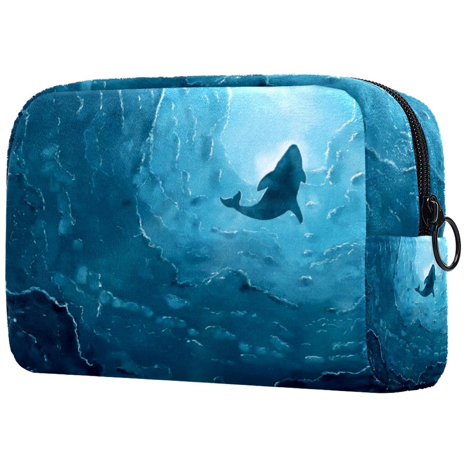 The Whale Sea Ocean Blue Water Makeup Bags Portable Tote Cosmetics Bag Travel Cosmetic Organizer Toiletry Bag Make-up Cases for Women