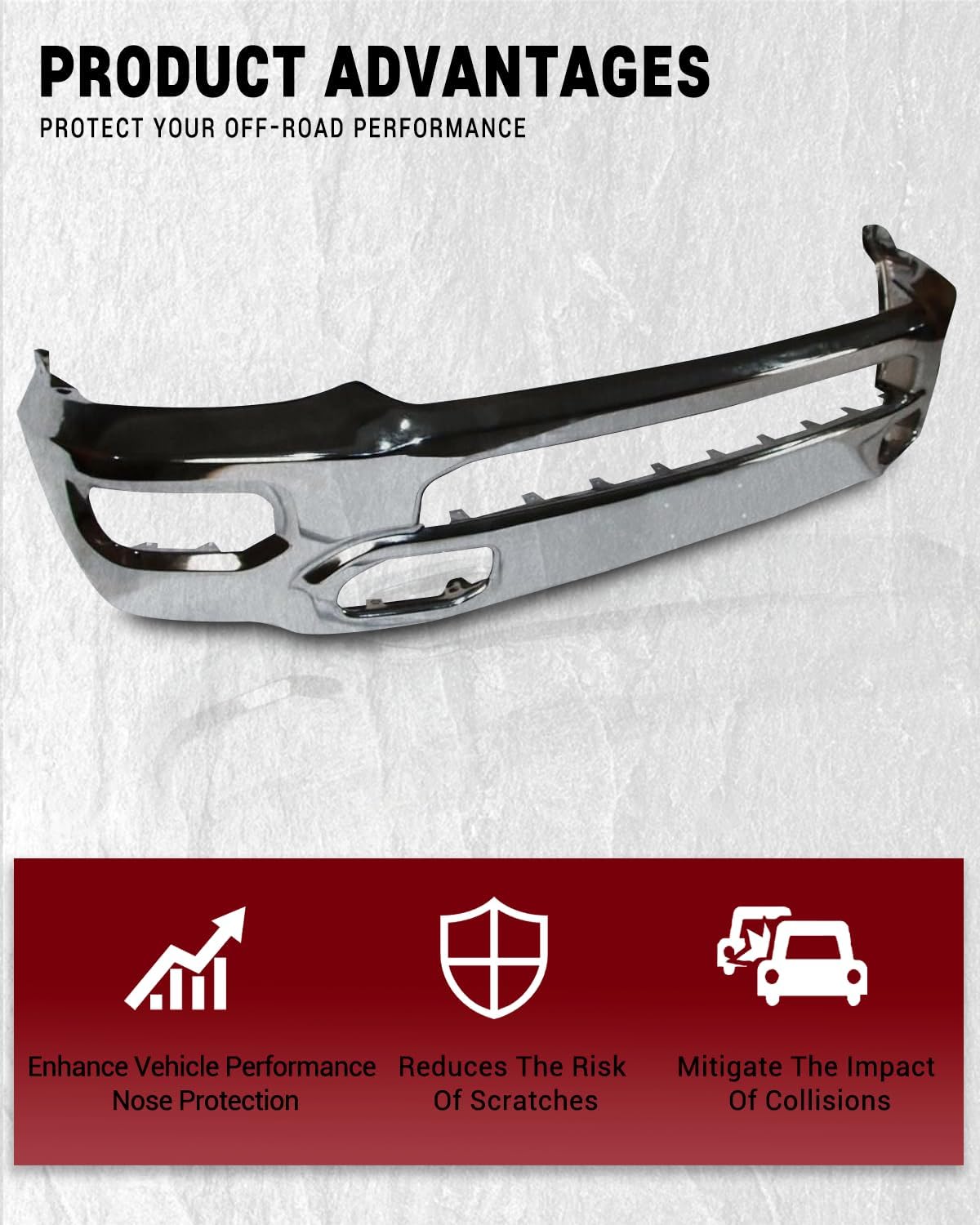 Front Bumpers Compatible with Ram 1500 2019 2020 2021 2022 2023 2024 Bumper Fits Ram 1500 with Fog Lights Holes OE Replacement Bumper (Chrome)