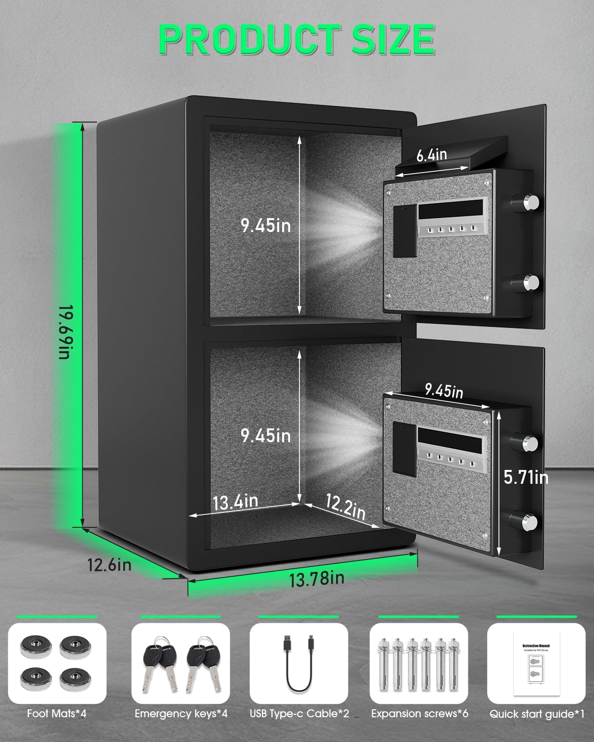 Cassaforte per la casa extra large da 15 cm, impermeabile, a prova di fuoco, cassaforte digitale di sicurezza domestica con slot per deposito e scatola di immagazzinaggio in metallo, rivestimento