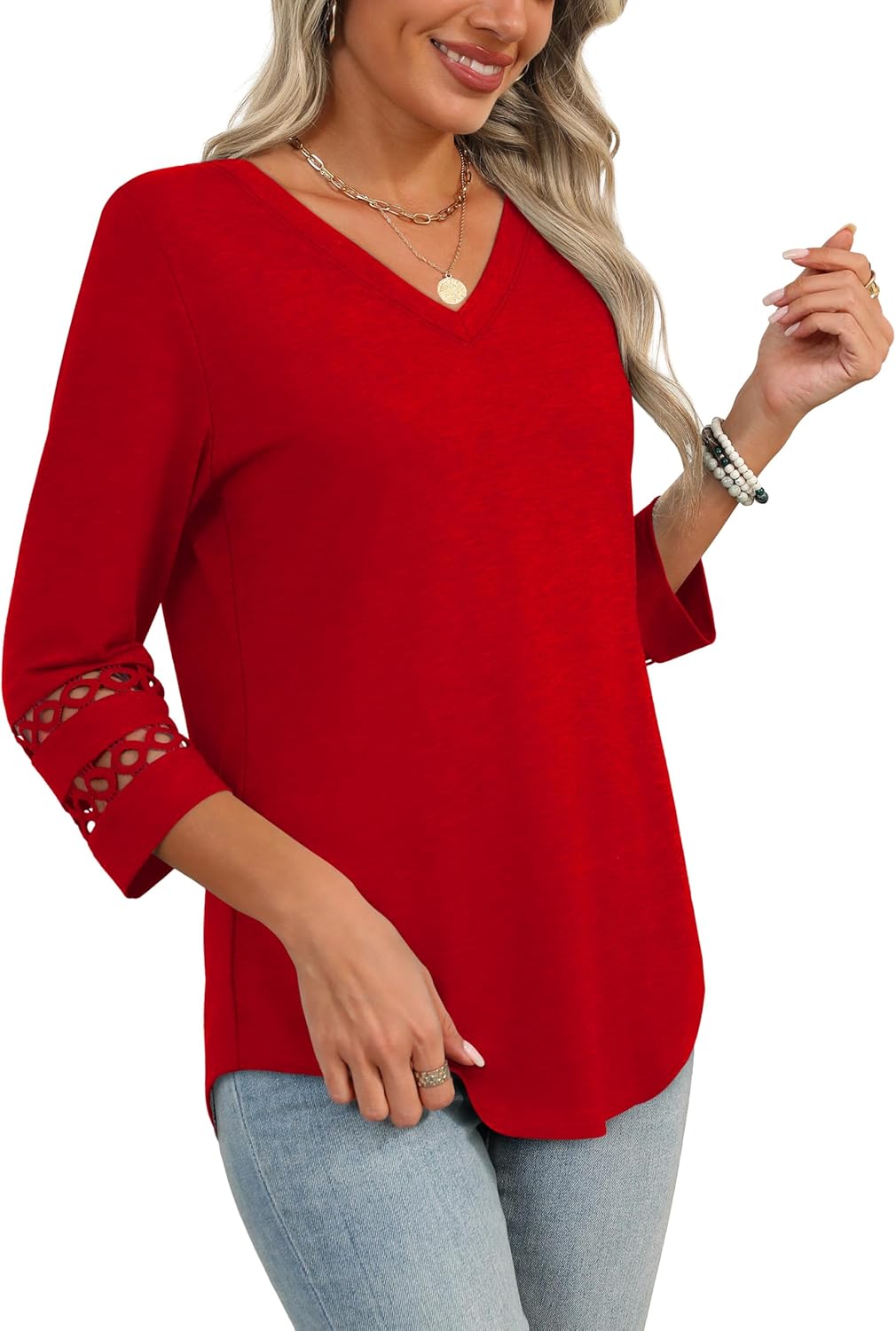 XIEERDUO 3/4 Length Sleeve Womens Tops Dressy Casual Blouses for Women 2025 Trendy V Neck T Shirts Summer Clothes - Image 4