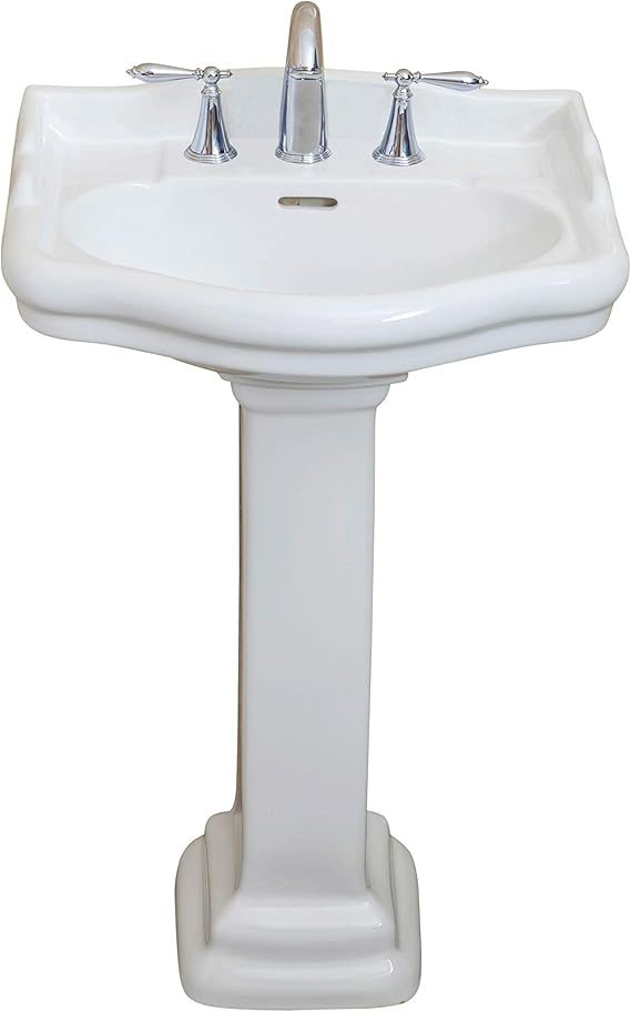 Fine Fixtures , Roosevelt White Pedestal Sink Vitreous China Ceramic Material (8 Inch Faucet