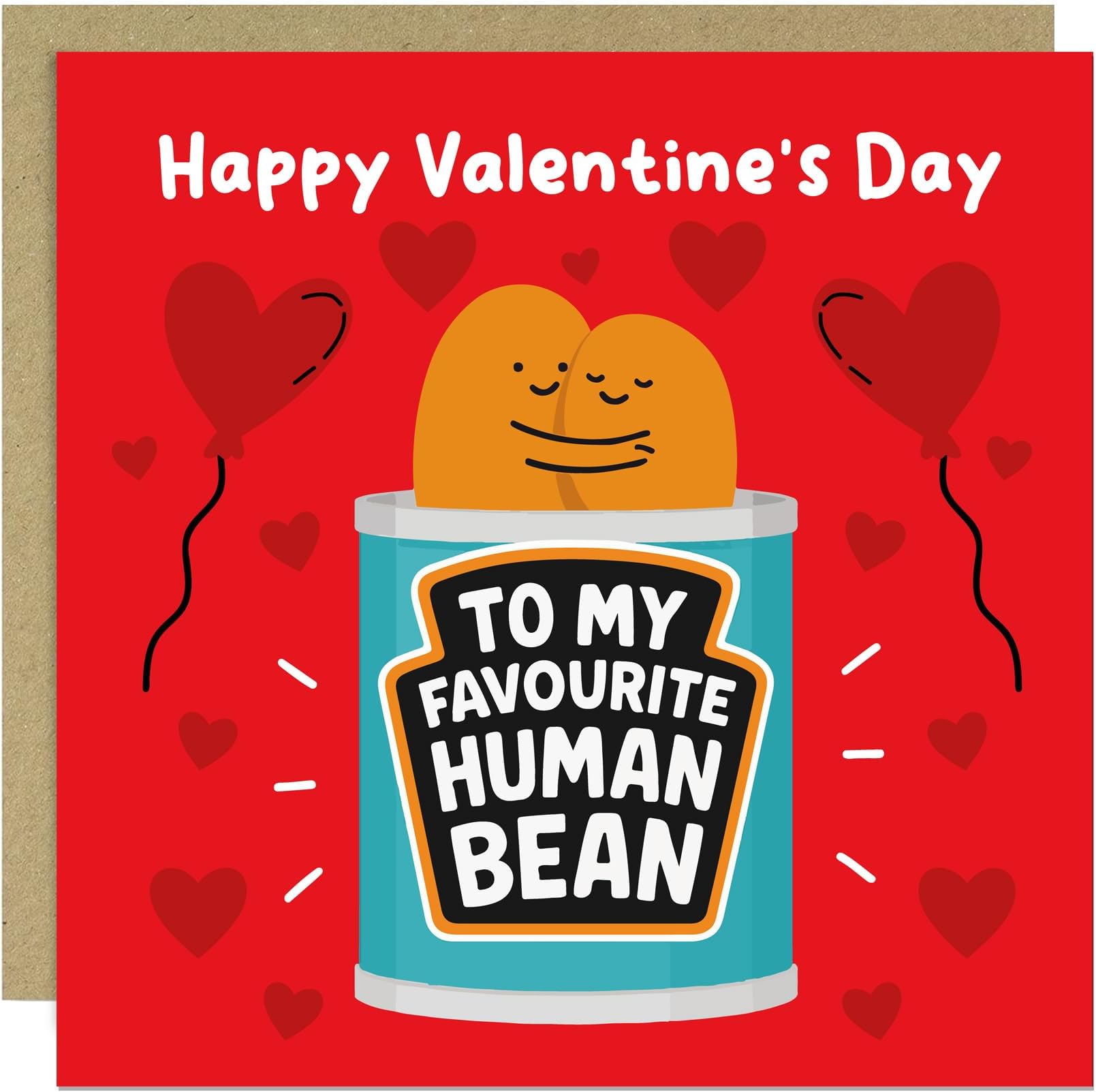 RED OCEAN Funny Valentine's Day Card For Him Her - Humourous Cards For Valentines Day, Human Bean Novelty Cards For Boyfriend Girlfriend Husband Wife 145x145mm With Kraft Envelope