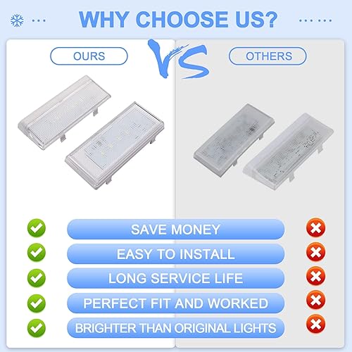 Miniatura 3 de Juego de 2 luces LED para refrigerador W10515057 y 1 unidad W10515058 con cubierta de plástico, incluye luces principales y auxiliares, juego de 3