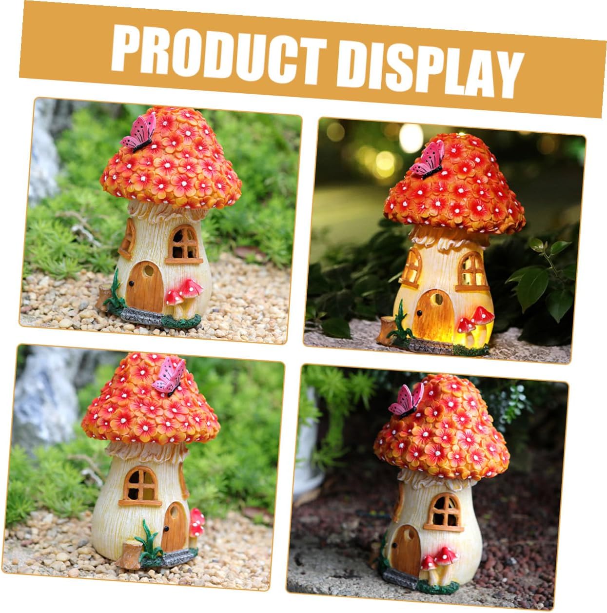 BESPORTBLE Solar Mushroom House Garden Light Outdoor Landscape Figurine Lamp with Solar Power for Patio Lawn Decor