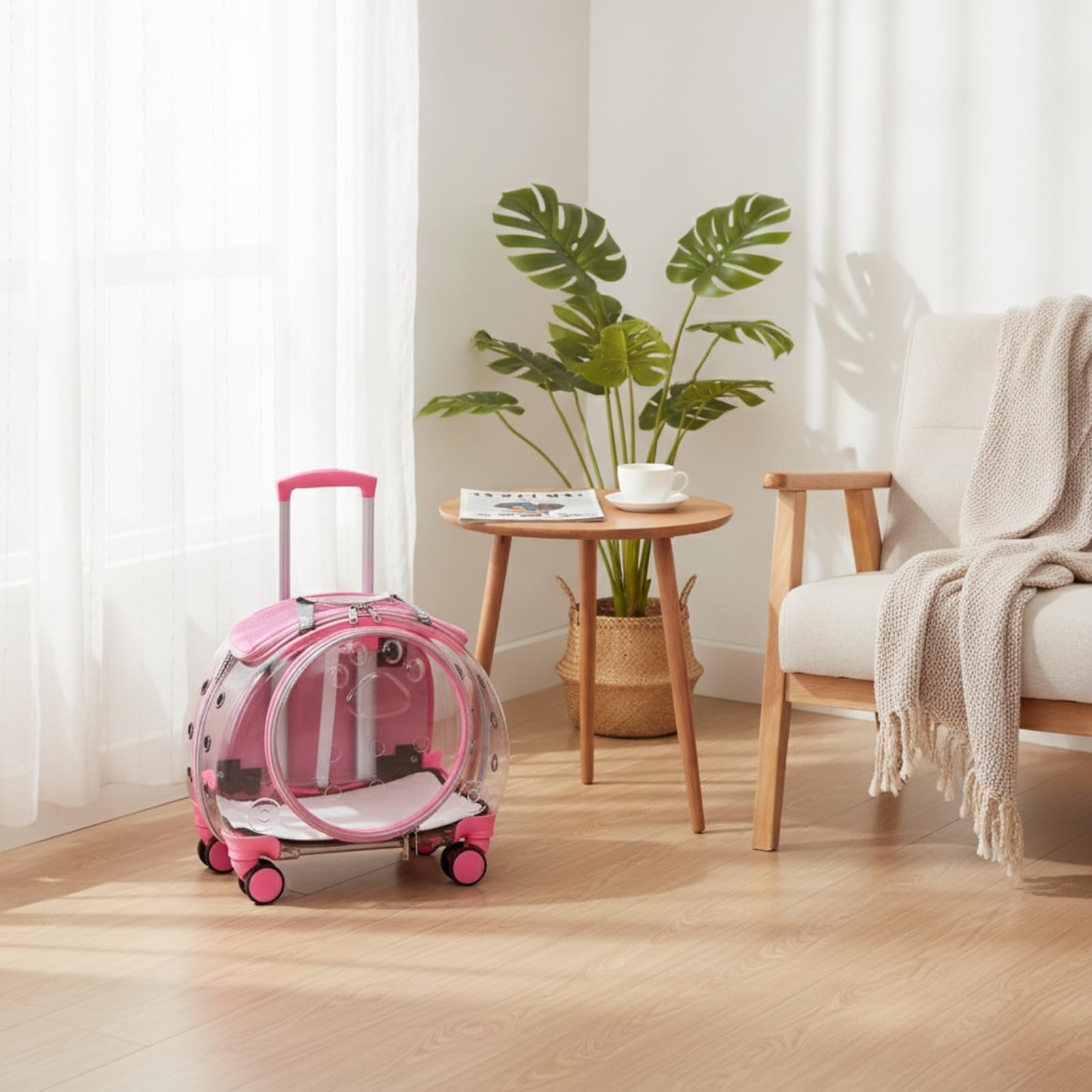 rockible Trasportino con Maniglia Telescopica Rigido Trasportino con Ruote Versatile Trolley Maniglia Telescopica per Gatti, Rosa