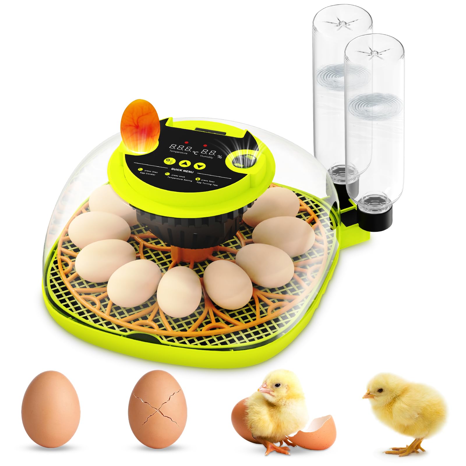 Incubadora de 12 huevos totalmente automática, incubadora de gallinas con suministro de agua automático y volteador de huevos automático, control de humedad, examinador de huevos para gallinas, patos