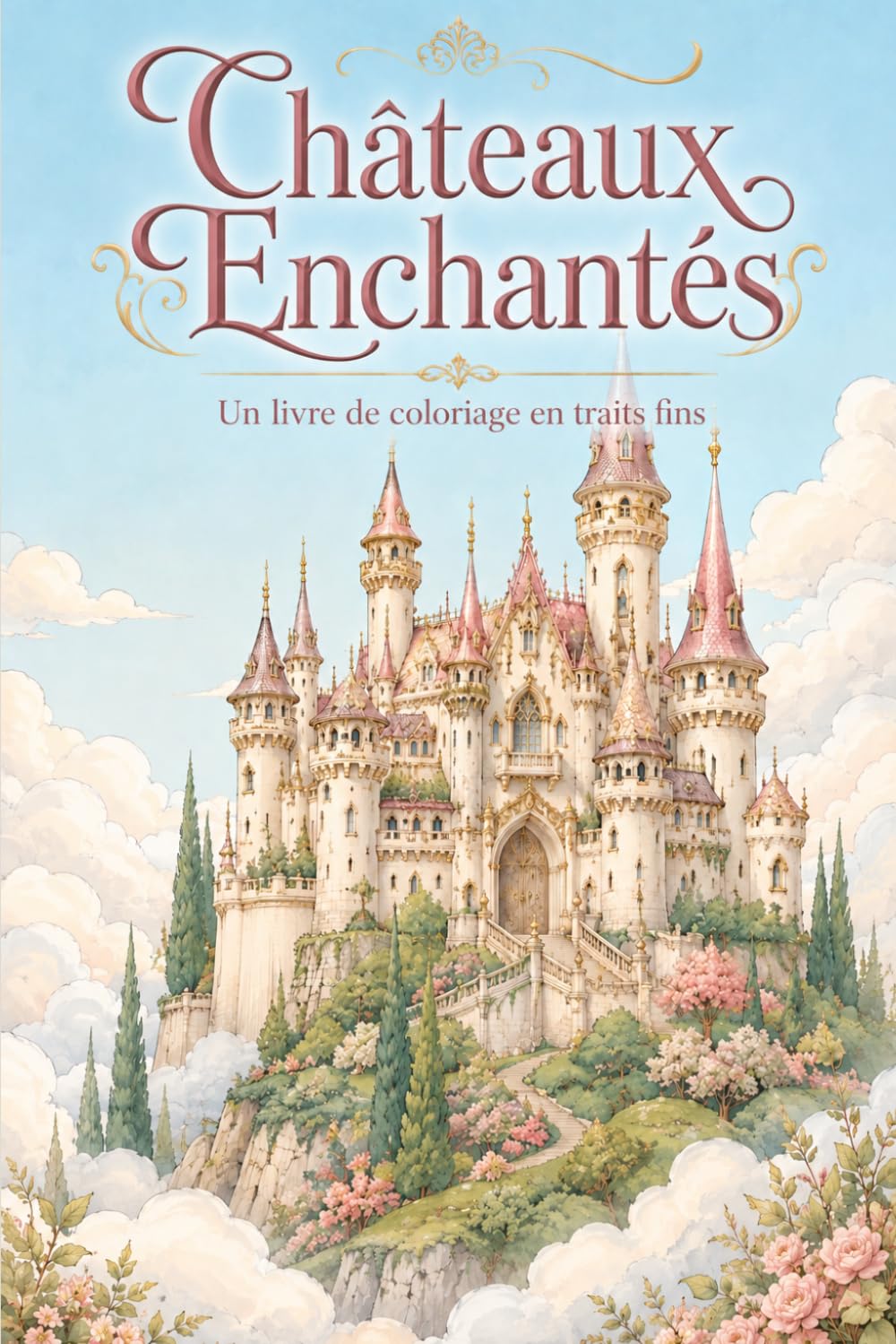 Châteaux Enchantés: Un livre de coloriage en traits fins pour adultes : châteaux enchantés, tours, jardins de roses, salles de bal, bibliothèques, ... la lune — coloriage cottagecore et romantasy