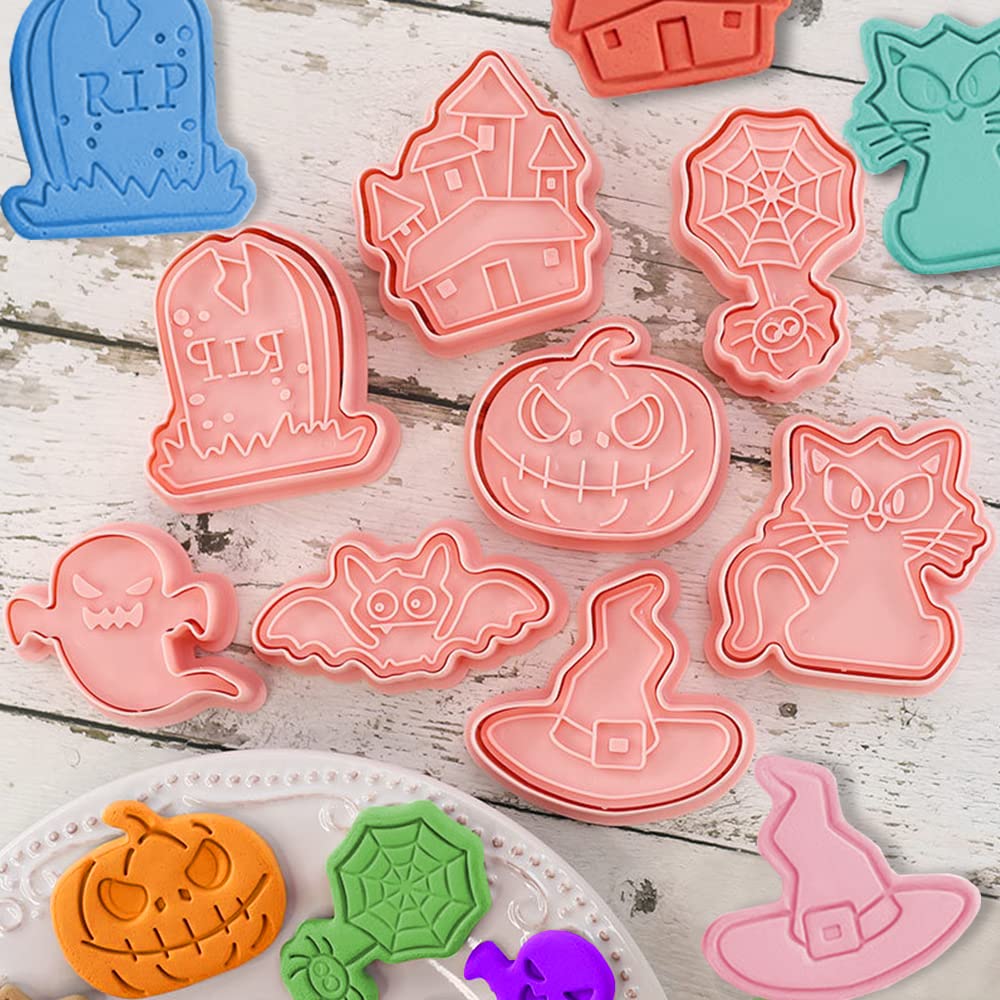 Kit De 8 Emporte-Pièces Halloween 3D - Formes Citrouille, Fantôme, Chat… - Pour Biscuits & Fondant - Plastique Alimentaire