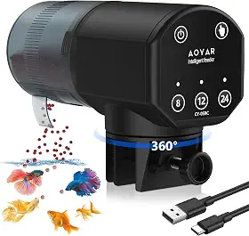 Aoyar Alimentador automático de peixes para aquário: alimentador de peixe recarregável, à prova de umidade e alimentador de férias de tartaruga betta de grande capacidade de 200 ml, temporizador
