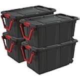 4-Pack Industrial Tote, Heavy-Duty Storage Bins w/Lids and Wheels, 40 Gallon - Stackable Organizing Containers for Home, Garage, Office, and Basement