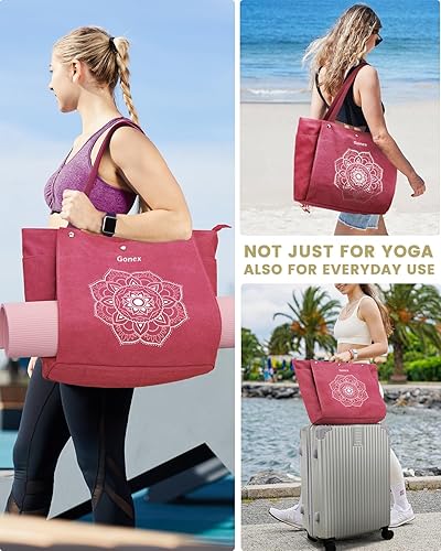 Miniatura 6 de Gonex Bolsa para esterilla de yoga, bolsa de gimnasio con múltiples bolsillos para mujeres y hombres, lona para esterilla de yoga fácil de llevar