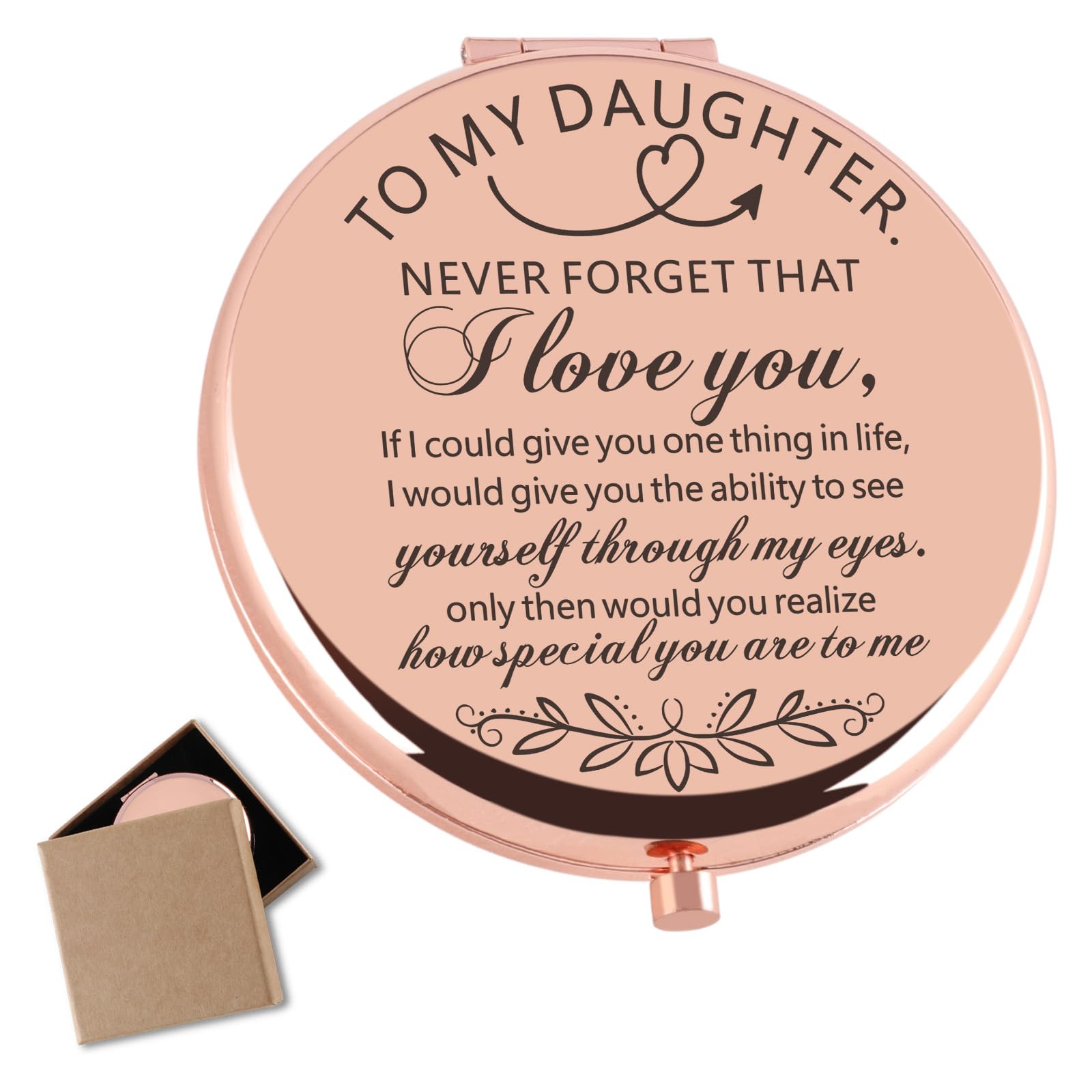 Cawnefil Daughter Gift from Mom Unique Birthday Gifts for Daughter to My Daughter Rose Gold Compact Mirror Christmas Graduation Gifts for Daughter