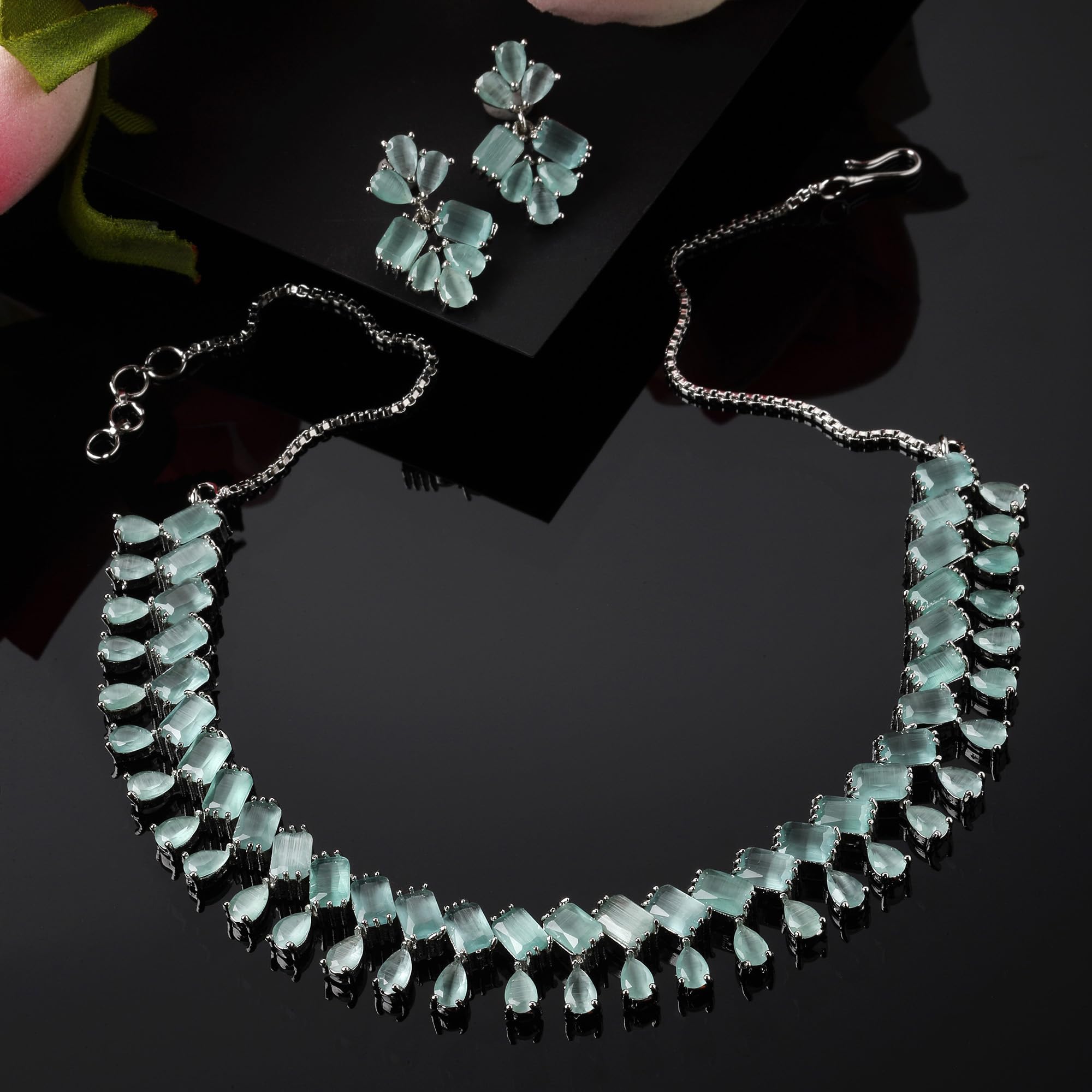 Rhodium-Plated American Diamond Necklace Set