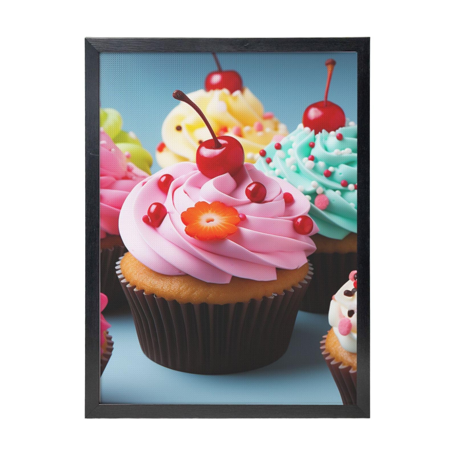 Framed Wall Art - Decorative Canvas Painting Cupcake Pictures Poster Aesthetic Modern Prints Artwork for Bedroom Office Wall Decor Ready To Hang 12x16 in