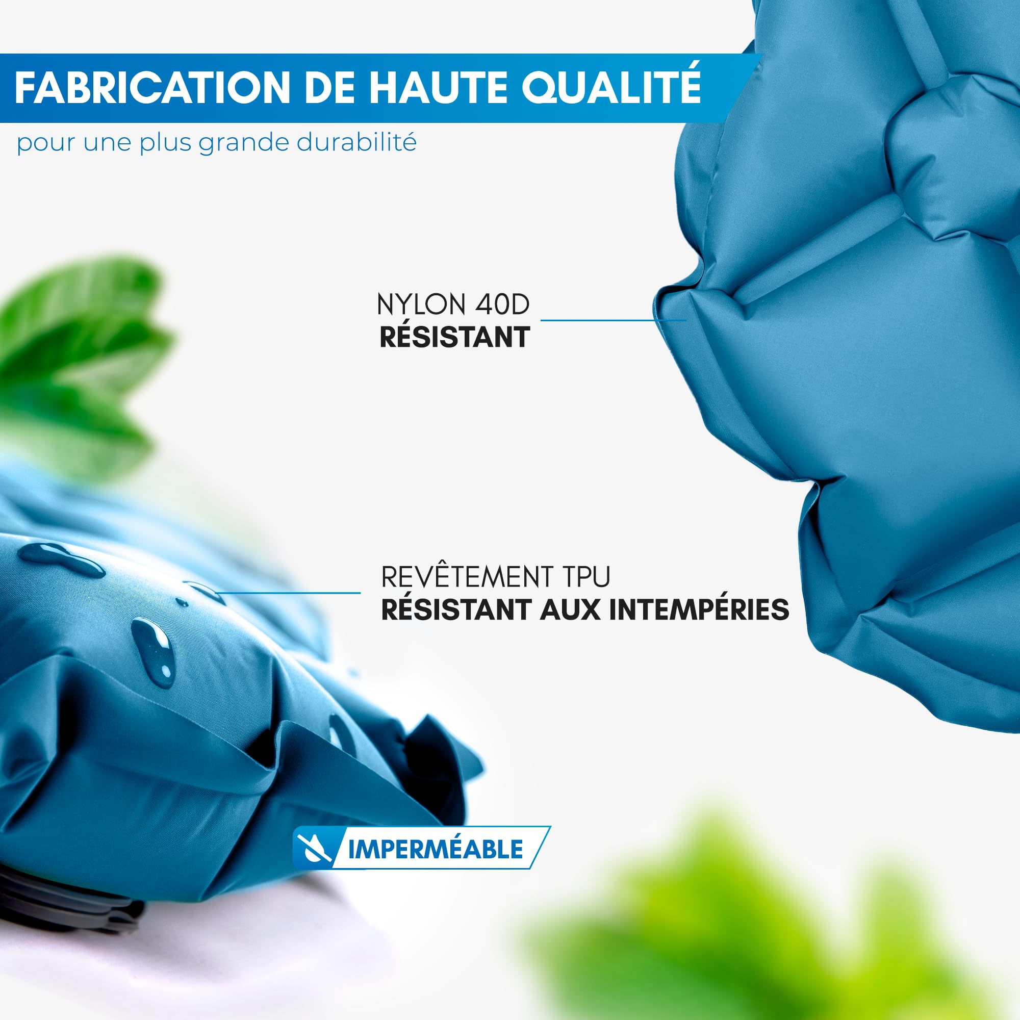NORDMUT® Tapis de Couchage Ultraléger [avec Kit de Réparation] – Matelas de Camping Gonflable, Petit Format – Tapis Outdoor Imperméable pour Tente & Festivals (Bleu)