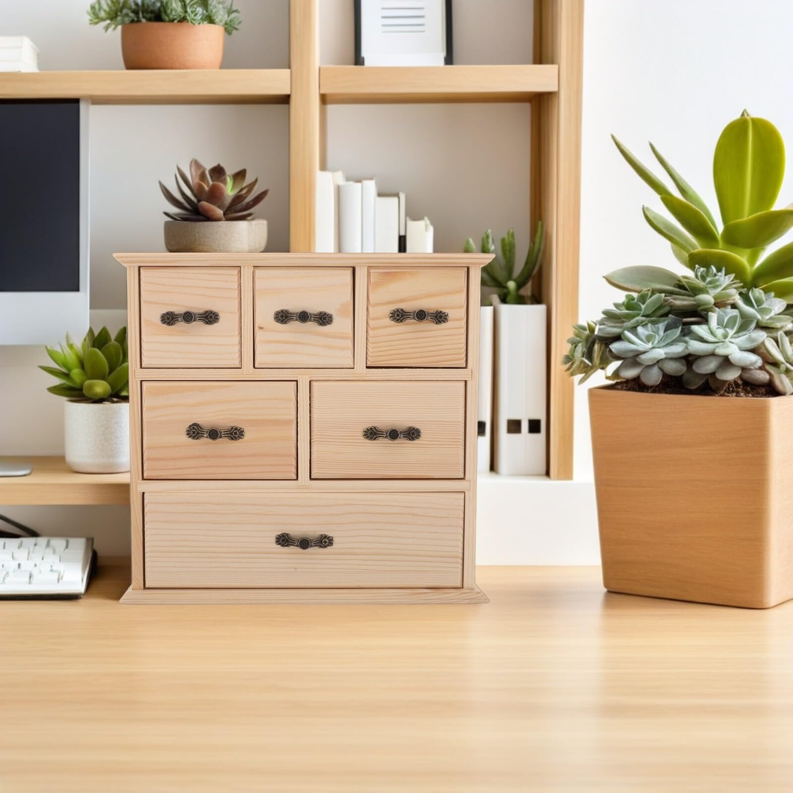 Scrivania in legno con mini cactus per forniture per ufficio cancelleria cosmetici – rete in legno salvaspazio per casa e piccoli spazi di lavoro