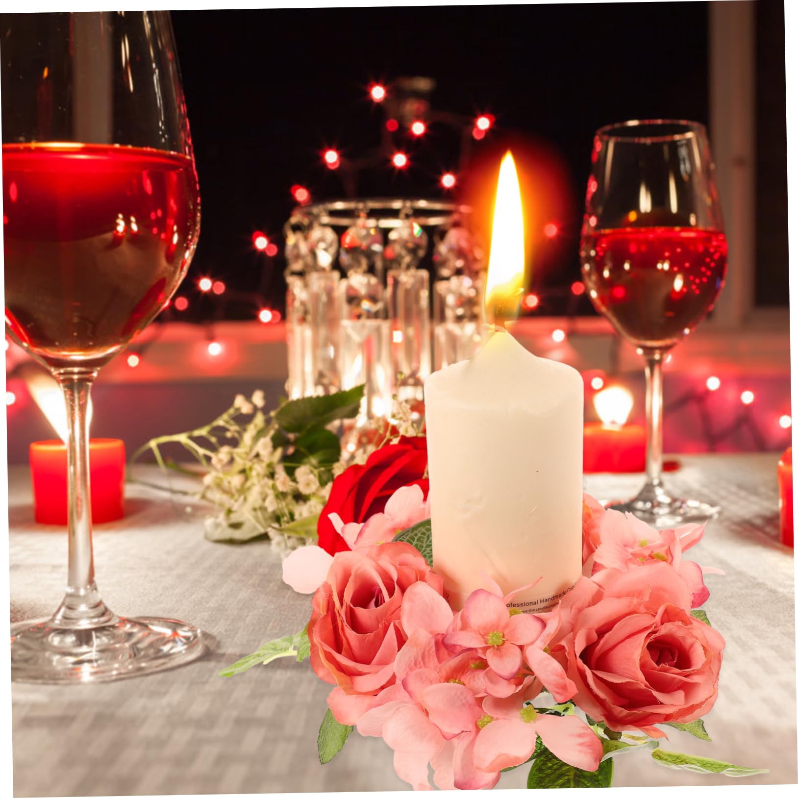 Ghirlanda Candela Con Rose Artificiali - Centrotavola Per Matrimoni E Natale - Foto 6