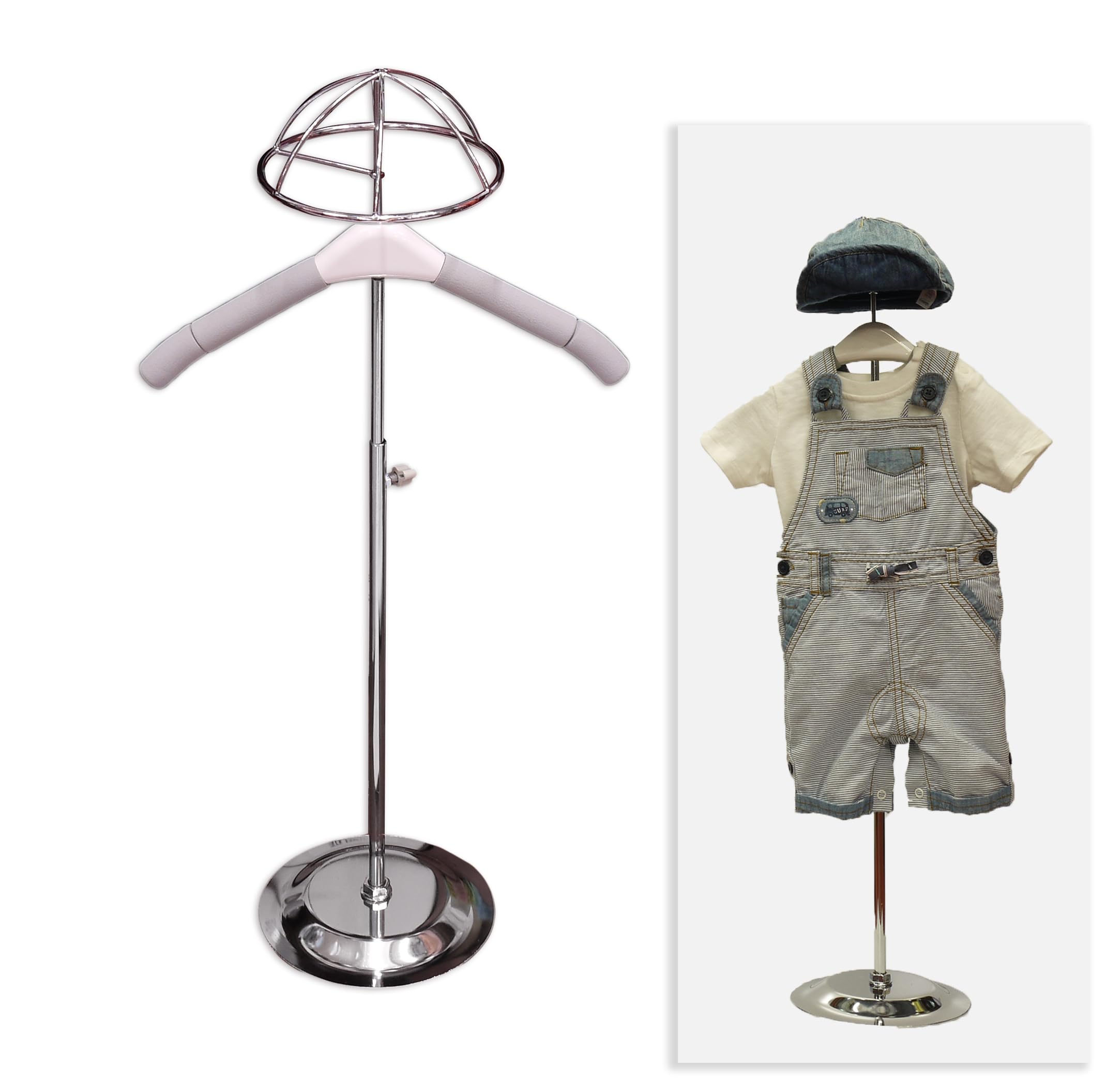 Child Clothes Display Stand with Hat Holder, Adjustable Height