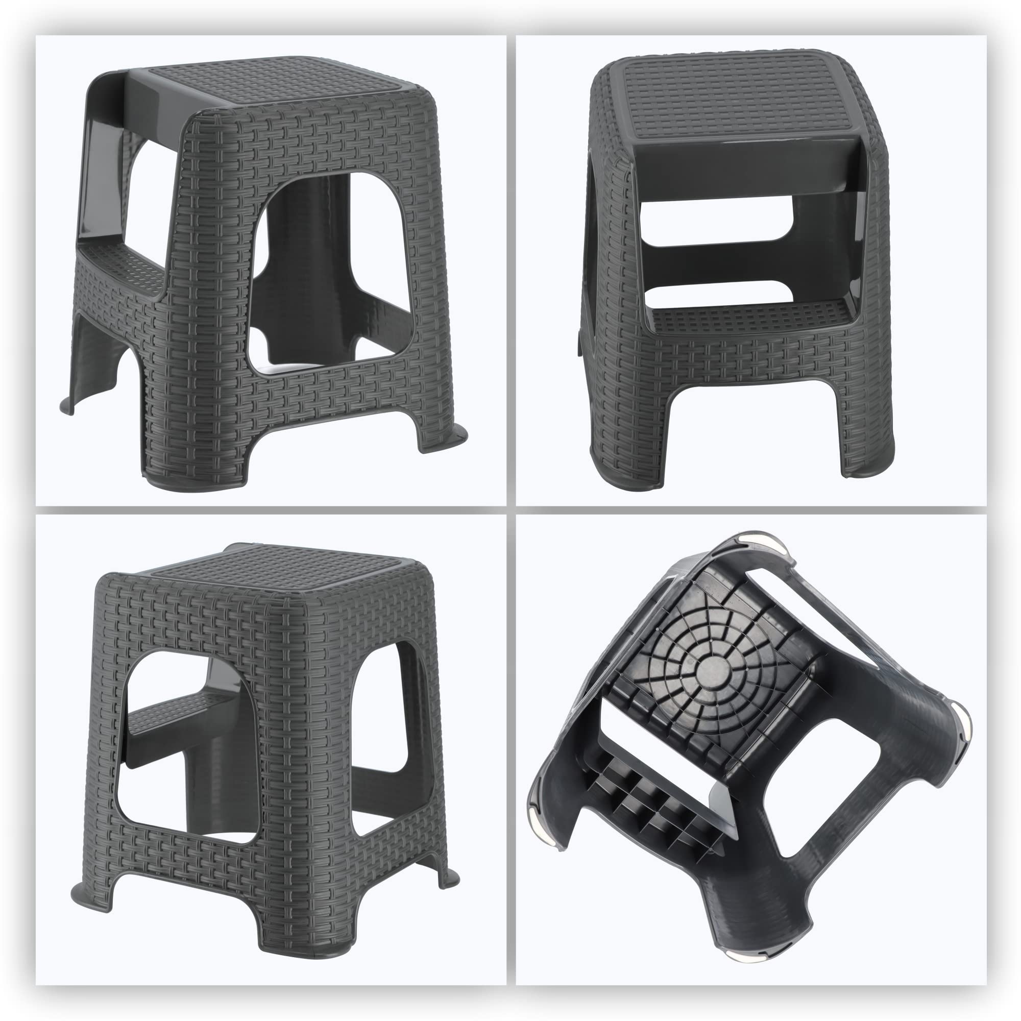 KADAX tabouret en Plastique recyclé jusqu'à 160 kg, Tabouret en rotin avec Pieds antidérapants, Salle de Bain Léger, Jardin (Gris)