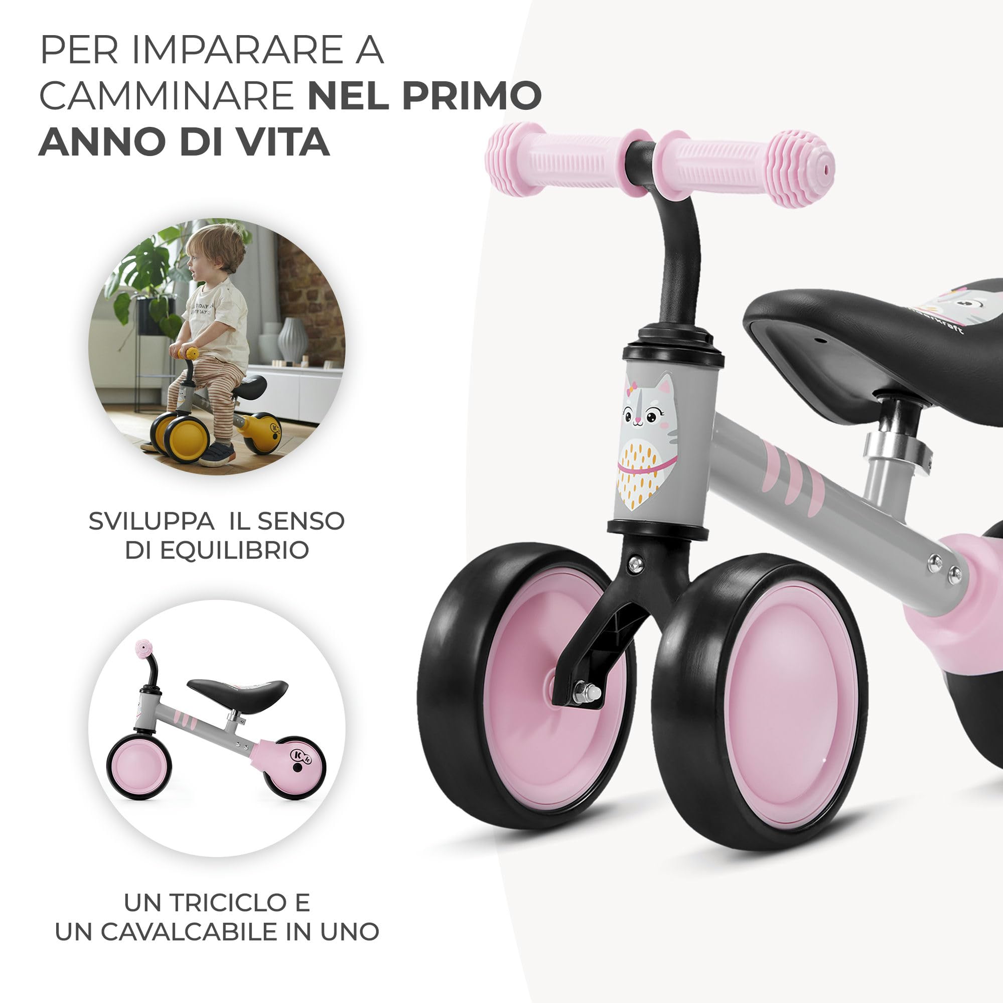 Kinderkraft Bici senza Pedali CUTIE, Bicicletta in Metallo, Sella Regolabile, Leggero Triciclo, da 1 Anno, Rosa