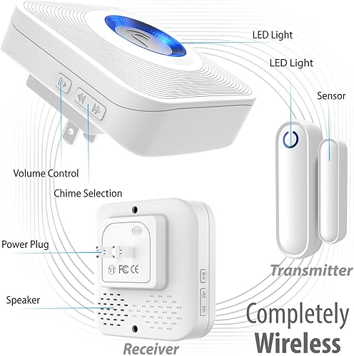 Miniatura 2 de Fosmon WaveLink - Timbre de puerta inalámbrico con rango de 500 pies, 58 melodías, 5 niveles de volumen e indicadores LED para hogar