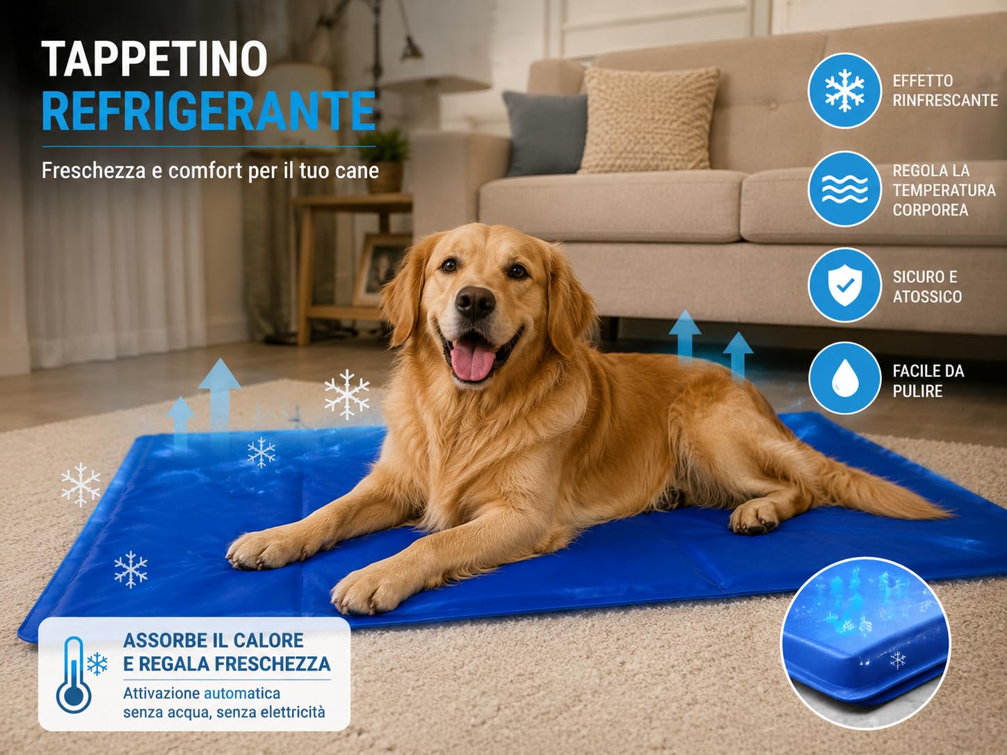 Tappetino Rinfrescante per Cani e Gatti in Gel 65x50 cm - Tappeto Refrigerante Autorefrigerante - Materassino Estivo Blu per Cuccia Divano e Auto - Pieghevole e Impermeabile - Antigraffio (65x50 cm)