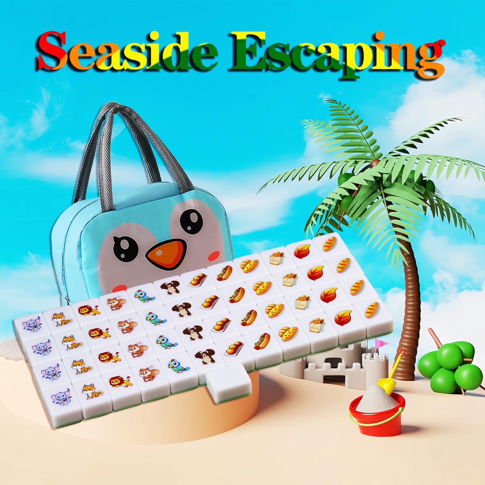 Jeu De Mahjong Évasion En Bord De Mer – 65 Tuiles Drapeaux Nationaux, Voyage, Cadeau Original Pour Toute La Famille
