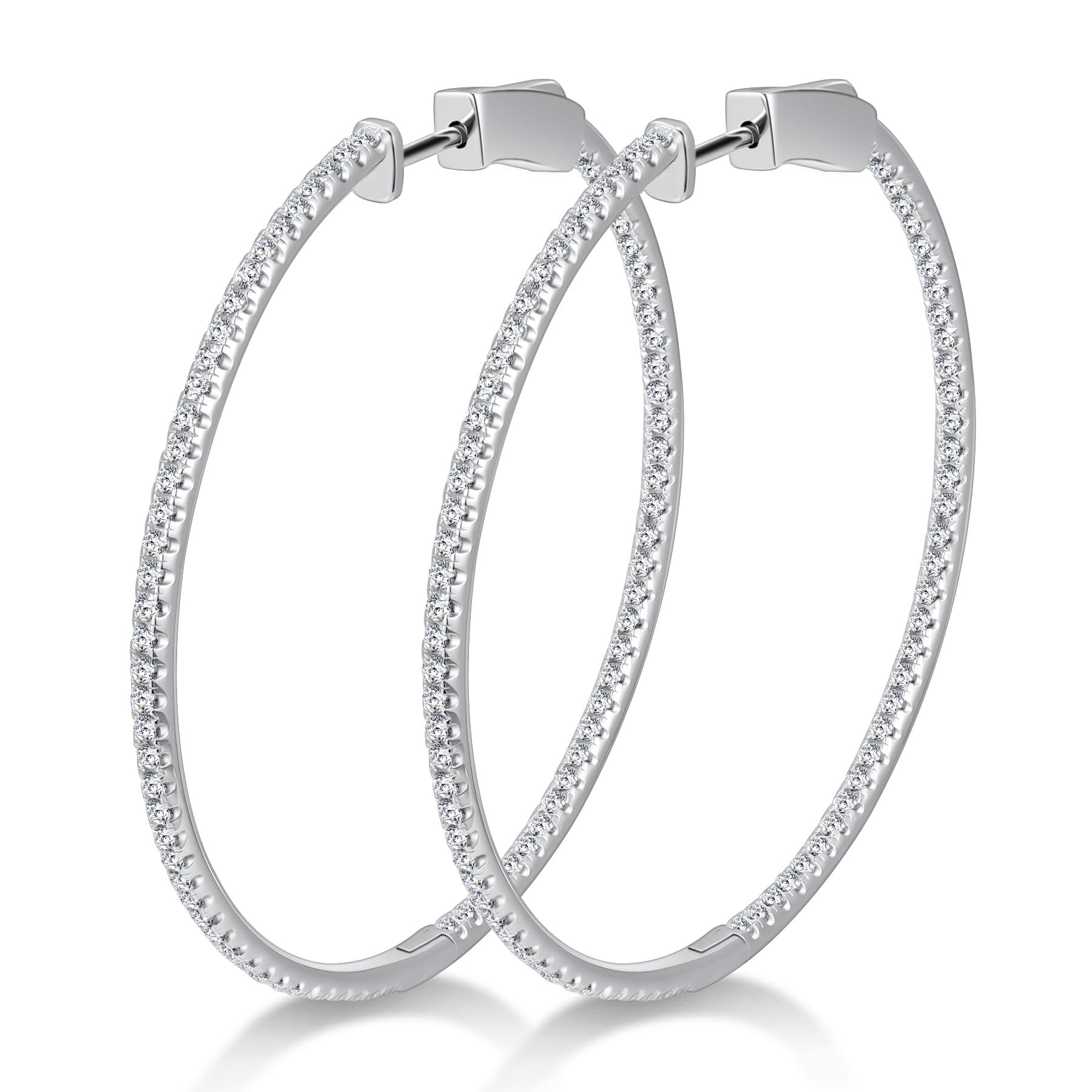 Hitlinker Moissanite Hoop Earrings for Women S925 Sterling Silver D Color VVS1 Round Cut Moissanite Inside Out Round