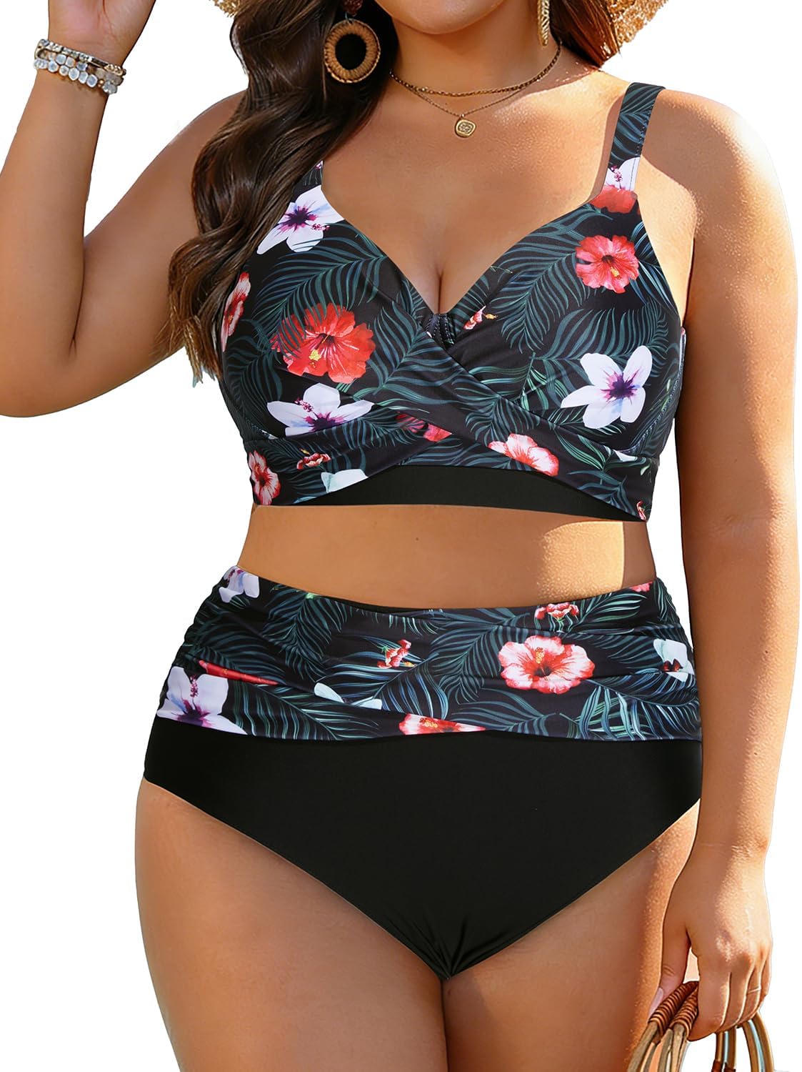 Women's Plus Size High Waisted Bikini - Two Piece Swimsuit Tummy Control Bathing Suit 2025 Twist Swimwear