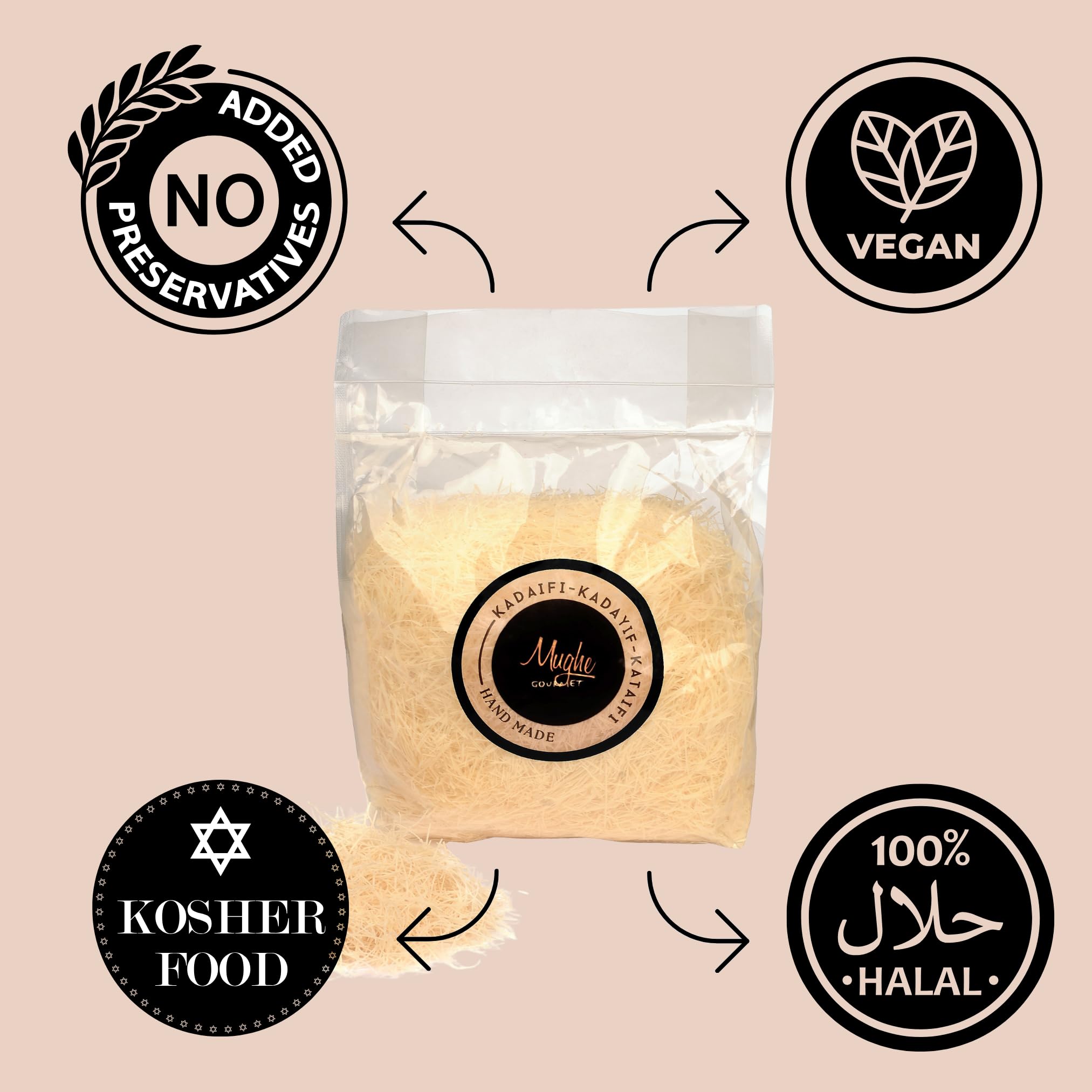 Mughe Gourmet Pâte Kataifi Séchée 400g, Ingrédient pour Baklava, Kunafa, Chocolat de Dubaï