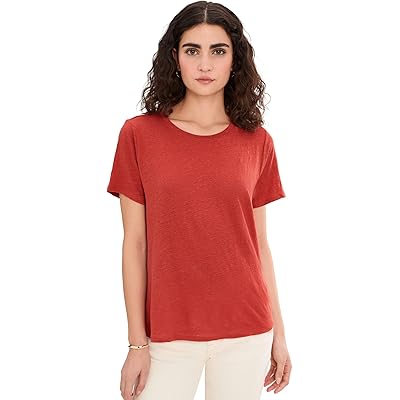 Eileen Fisher Organic Linen Jersey Crew Neck Short Sleeve Tee blood orange